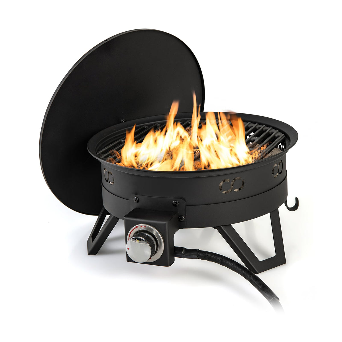 17 Inch Portable Gas Fire Pit with Folding Legs and Removable Grill for Camping-Black-Fire Pits-DECOROLALA