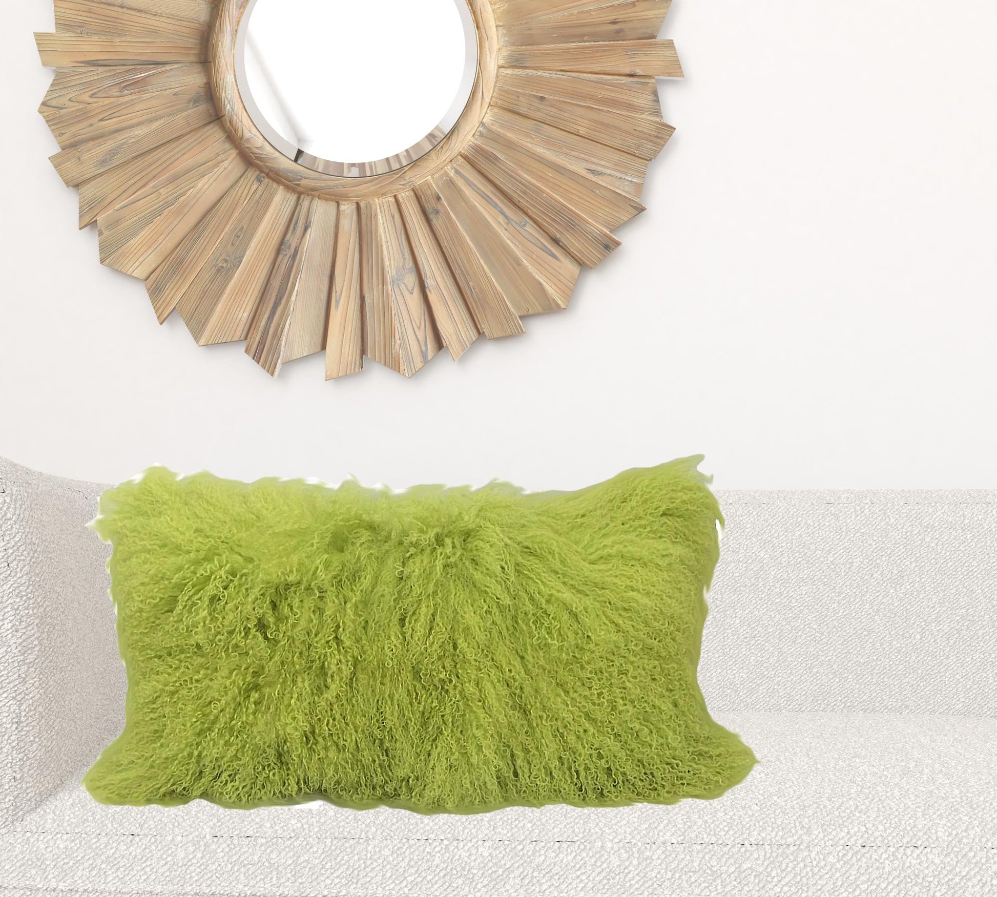 17" Lime Green Genuine Tibetan Lamb Fur Pillow With Microsuede Backing-Accent Throw Pillows-DECOROLALA