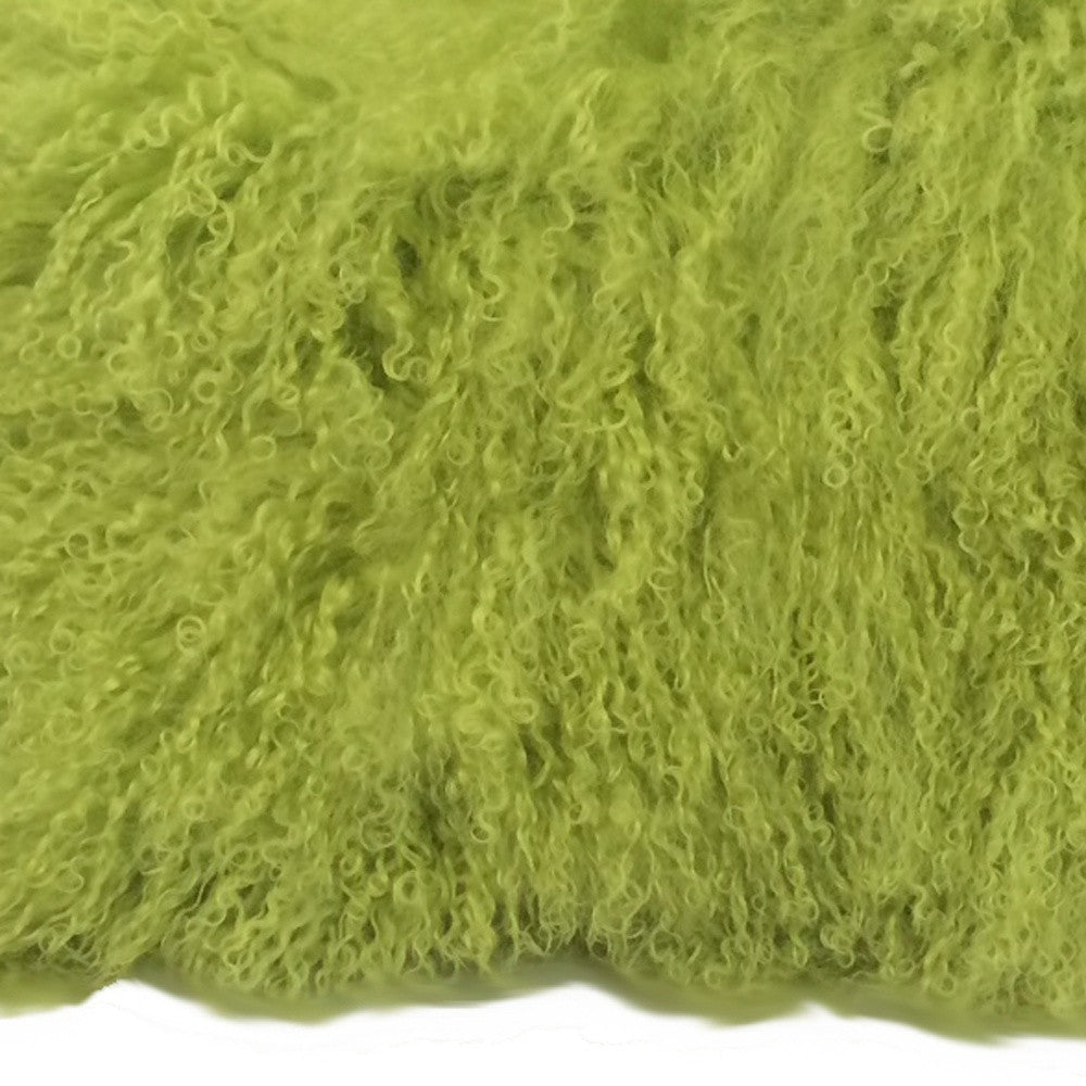 17" Lime Green Genuine Tibetan Lamb Fur Pillow With Microsuede Backing-Accent Throw Pillows-DECOROLALA