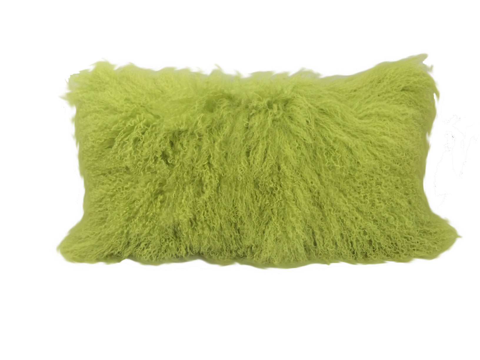 17" Lime Green Genuine Tibetan Lamb Fur Pillow With Microsuede Backing-Accent Throw Pillows-DECOROLALA