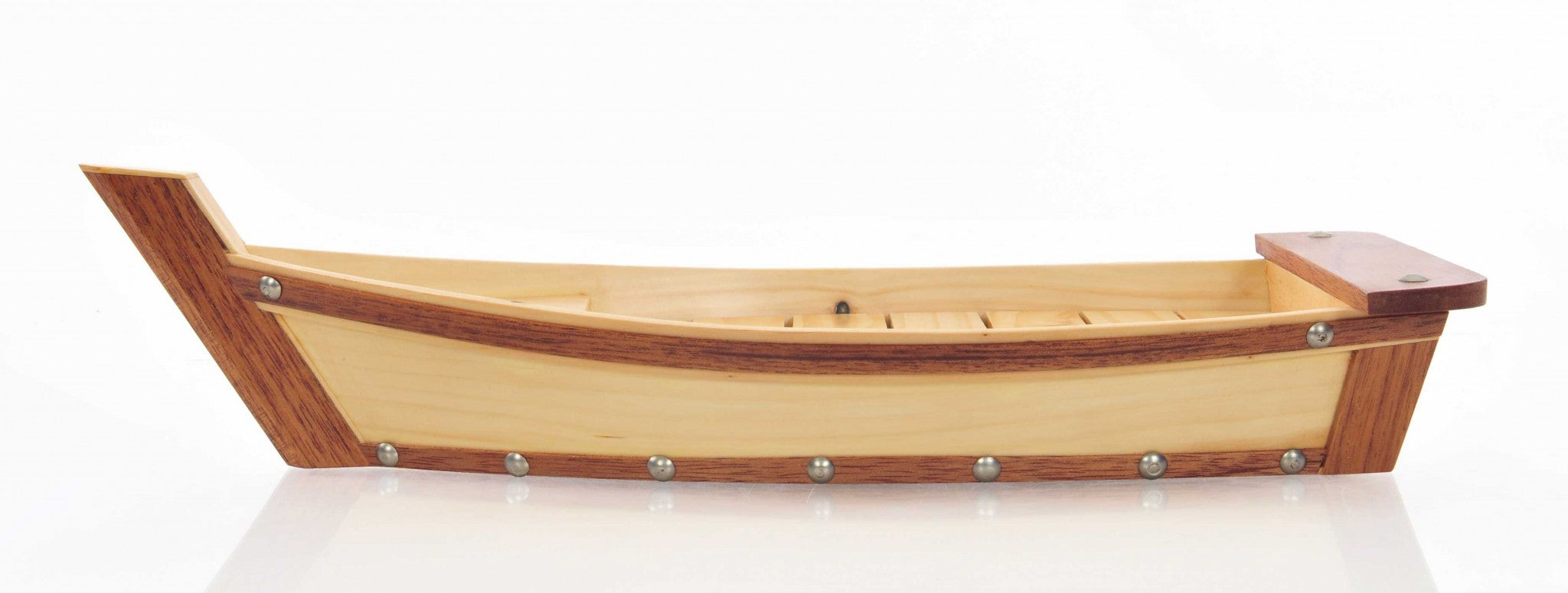 17" Natural and Brown Wood Sushi Boat Serving Tray-Trays-DECOROLALA