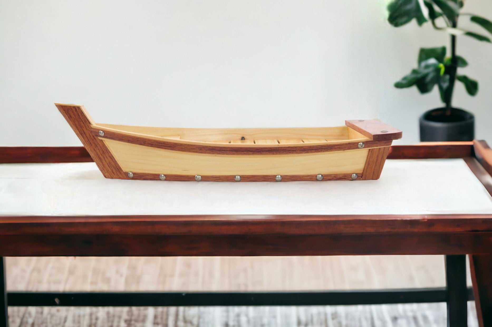 17" Natural and Brown Wood Sushi Boat Serving Tray-Trays-DECOROLALA