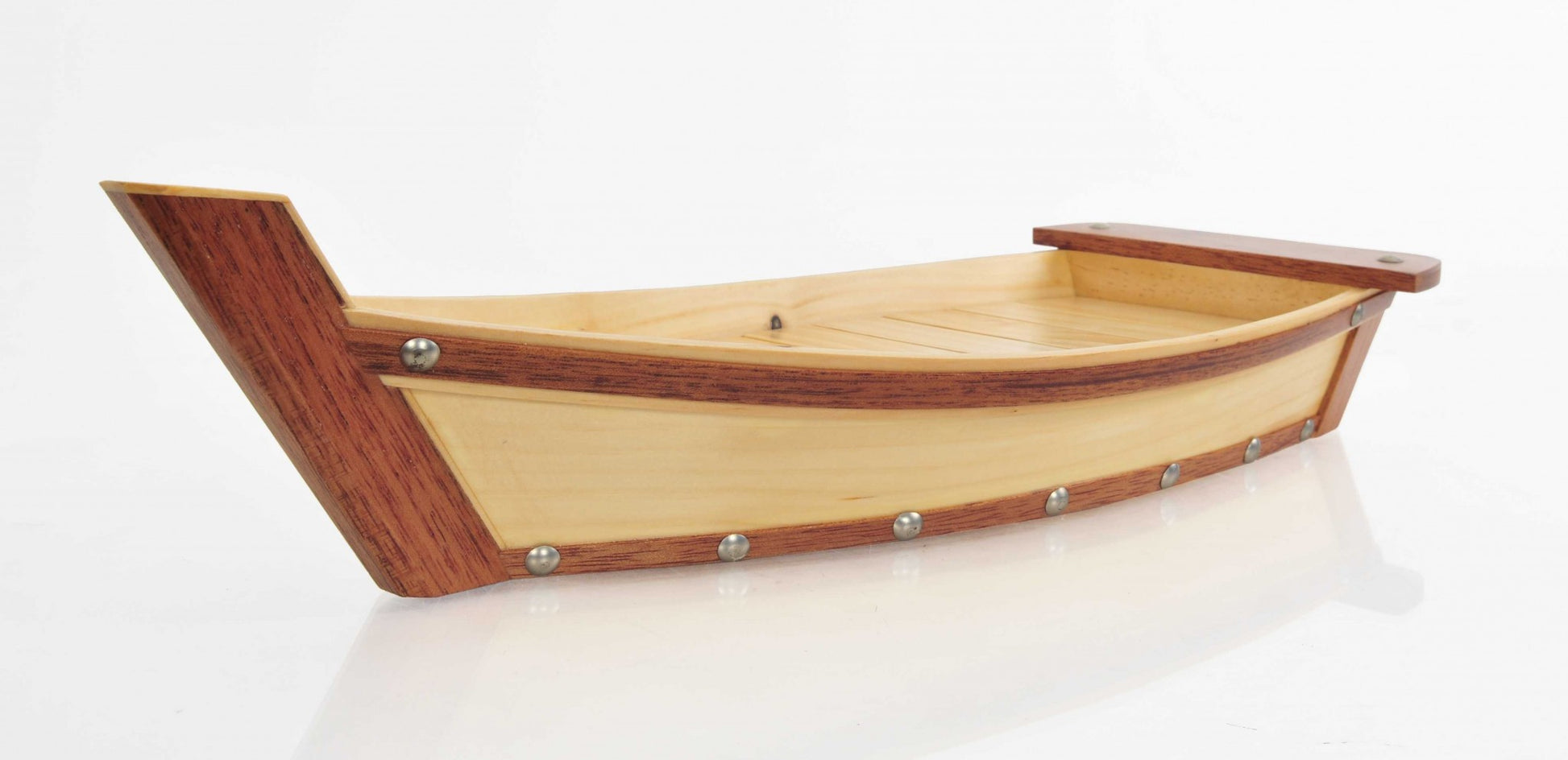 17" Natural and Brown Wood Sushi Boat Serving Tray-Trays-DECOROLALA