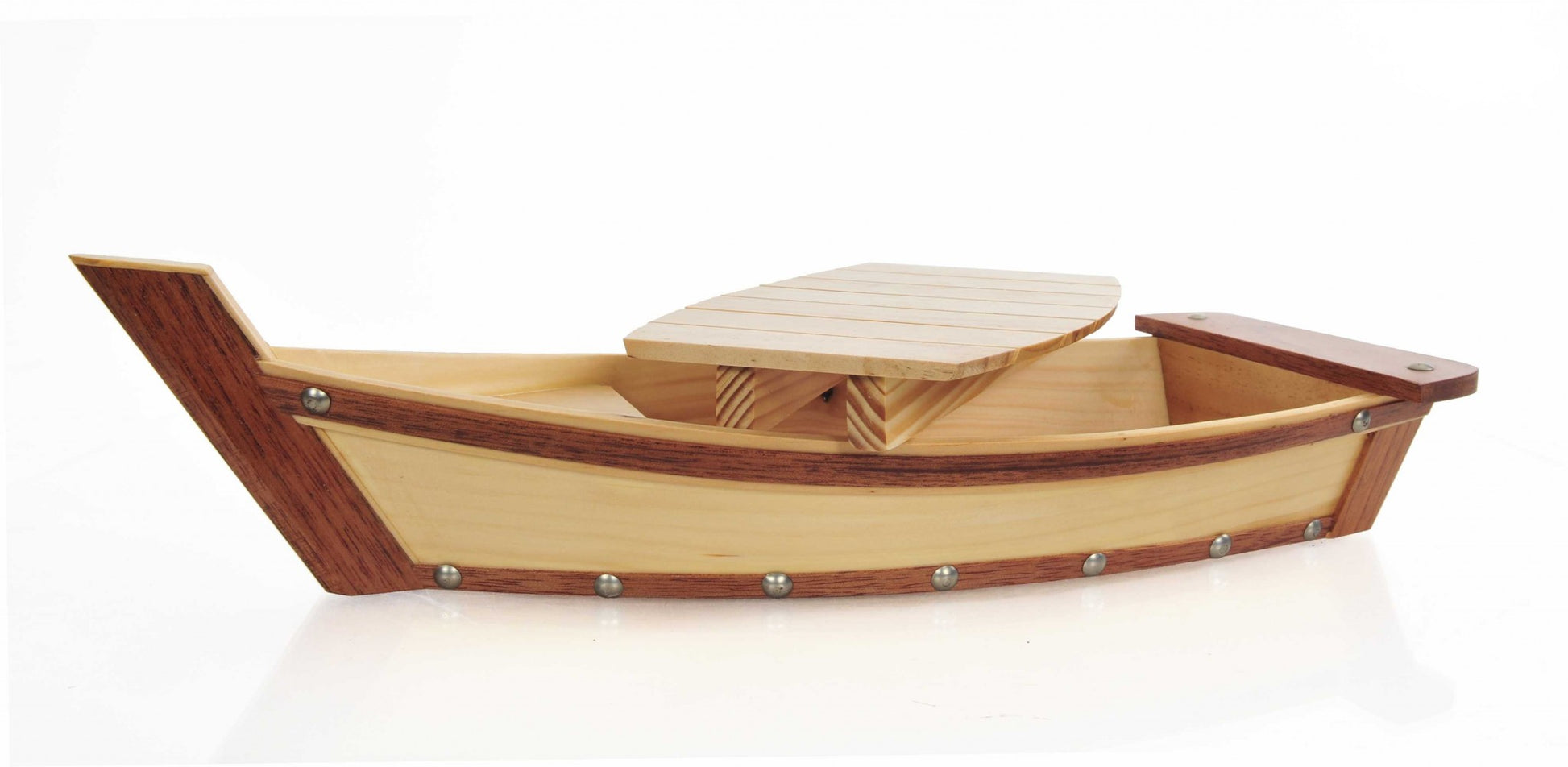 17" Natural and Brown Wood Sushi Boat Serving Tray-Trays-DECOROLALA
