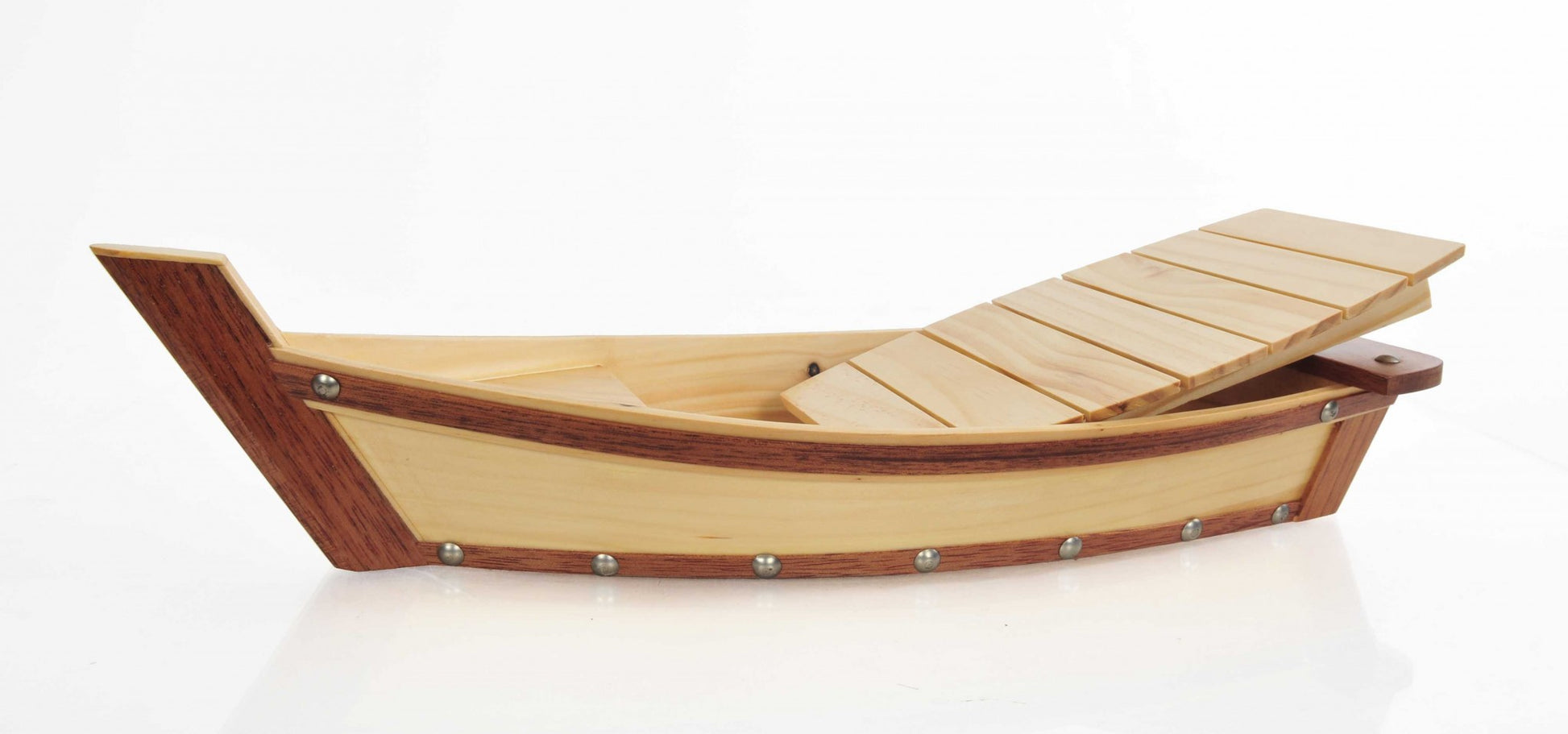 17" Natural and Brown Wood Sushi Boat Serving Tray-Trays-DECOROLALA