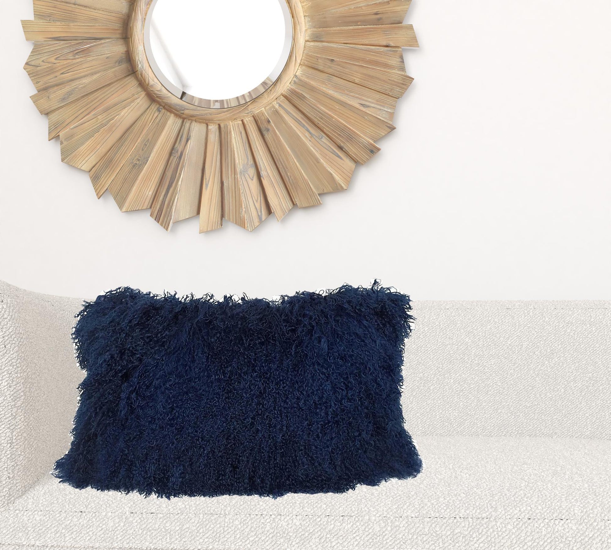 17" Navy Blue Genuine Tibetan Lamb Fur Pillow With Microsuede Backing-Accent Throw Pillows-DECOROLALA