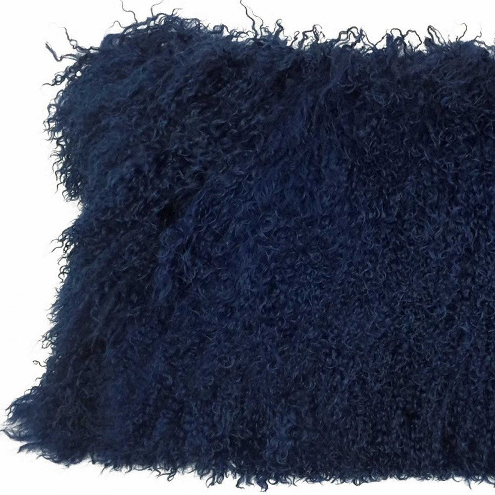 17" Navy Blue Genuine Tibetan Lamb Fur Pillow With Microsuede Backing-Accent Throw Pillows-DECOROLALA