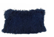 17" Navy Blue Genuine Tibetan Lamb Fur Pillow With Microsuede Backing-Accent Throw Pillows-DECOROLALA