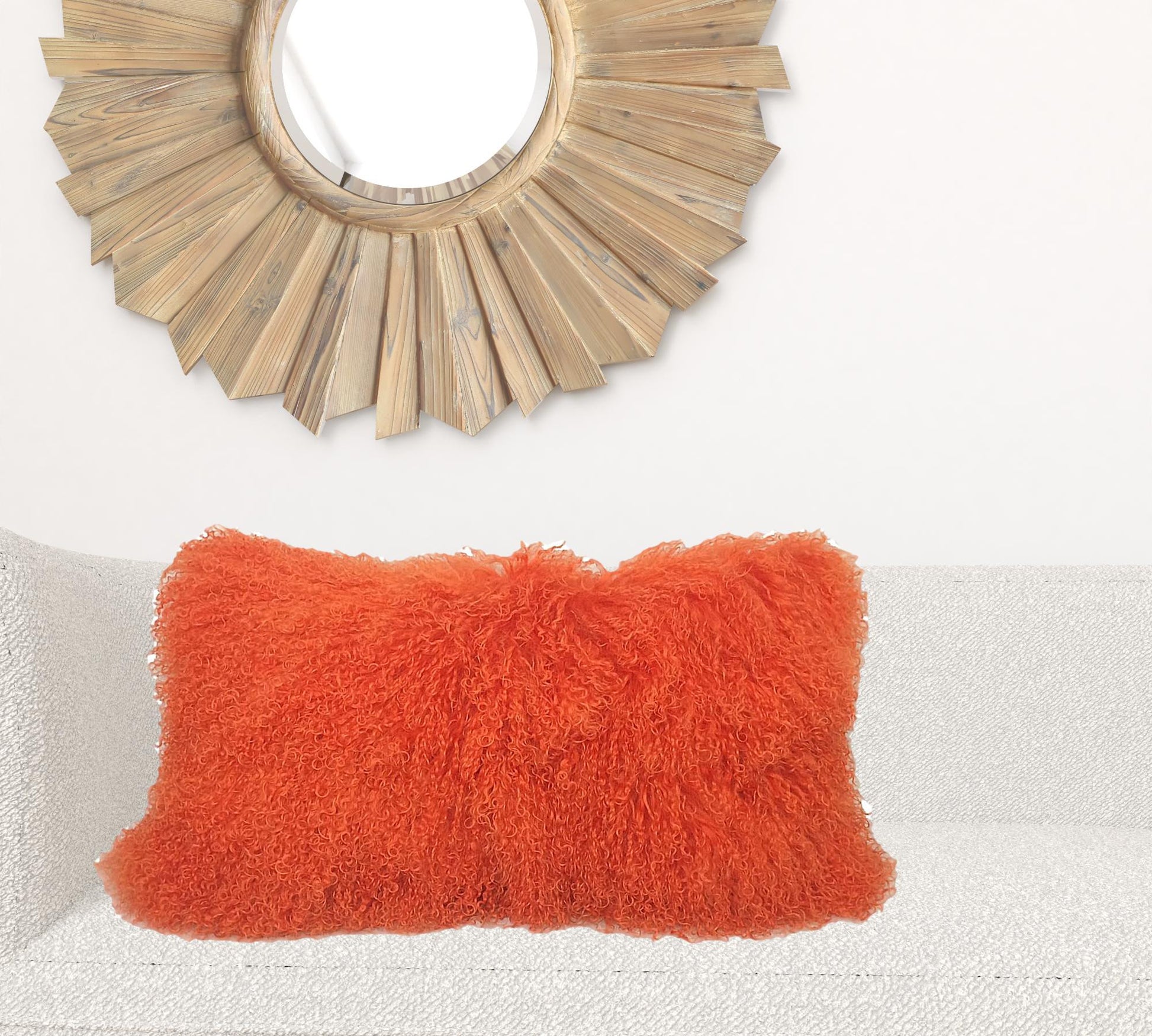 17" Orange Genuine Tibetan Lamb Fur Pillow With Microsuede Backing-Accent Throw Pillows-DECOROLALA