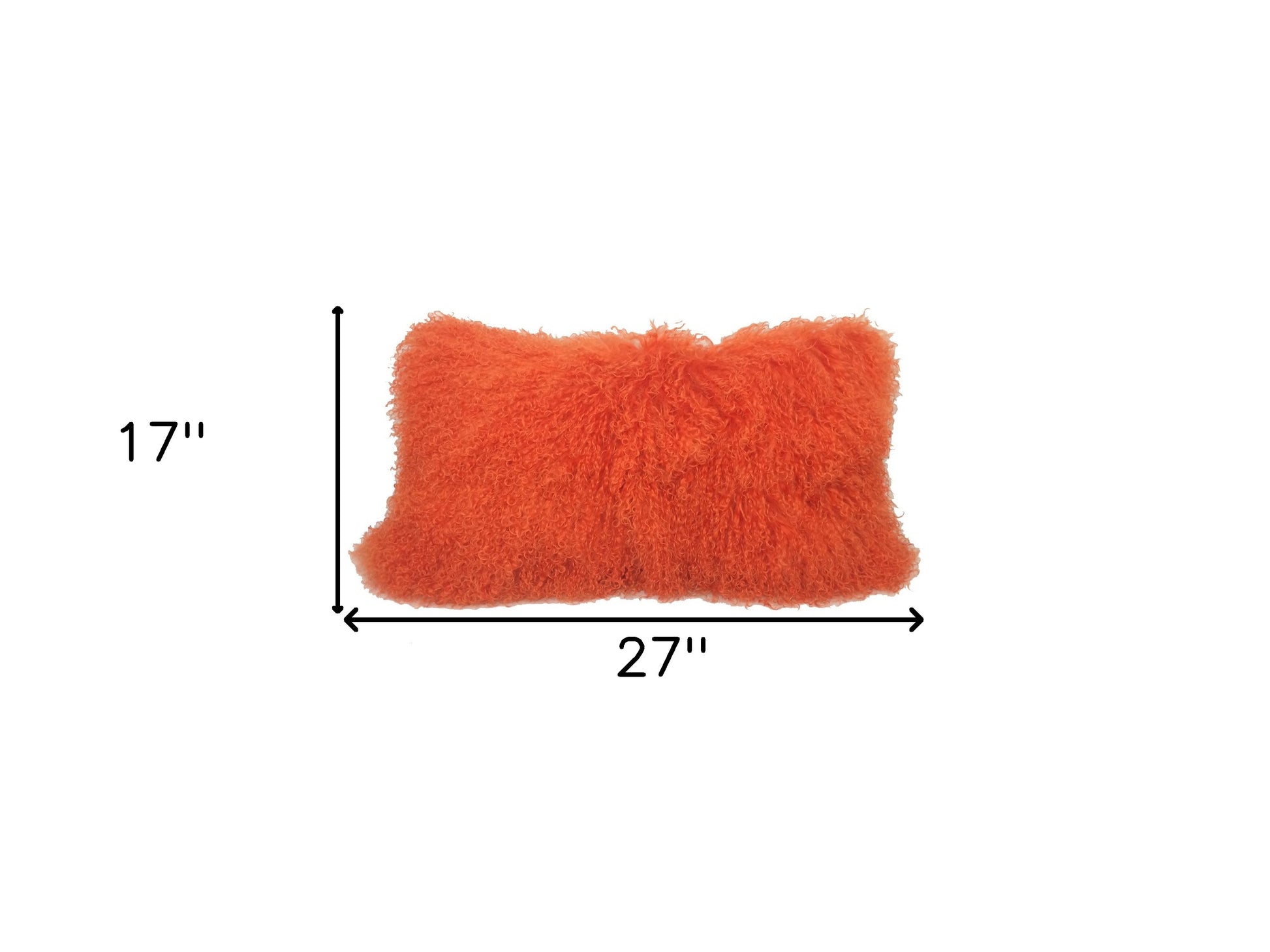 17" Orange Genuine Tibetan Lamb Fur Pillow With Microsuede Backing-Accent Throw Pillows-DECOROLALA