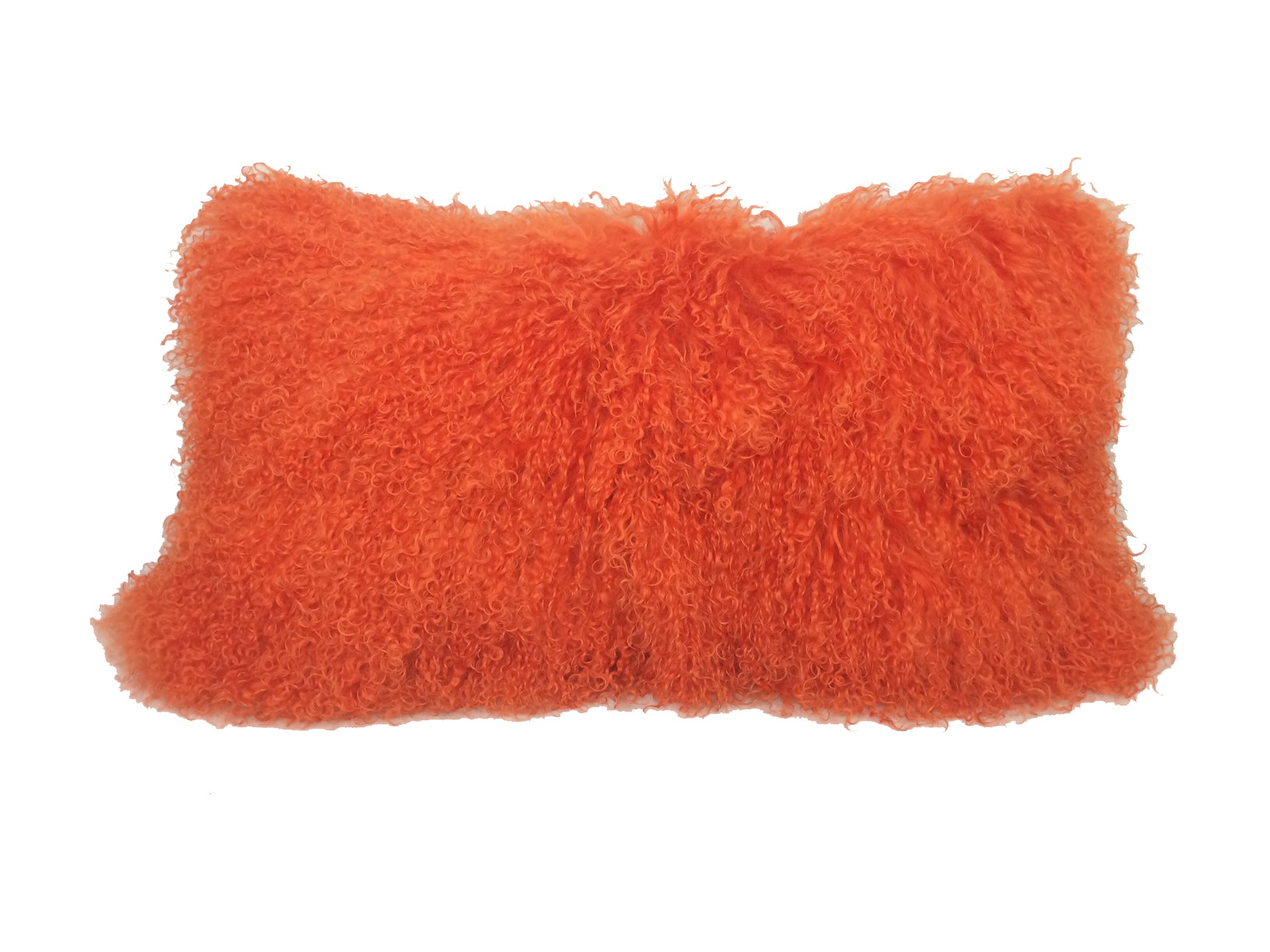 17" Orange Genuine Tibetan Lamb Fur Pillow With Microsuede Backing-Accent Throw Pillows-DECOROLALA