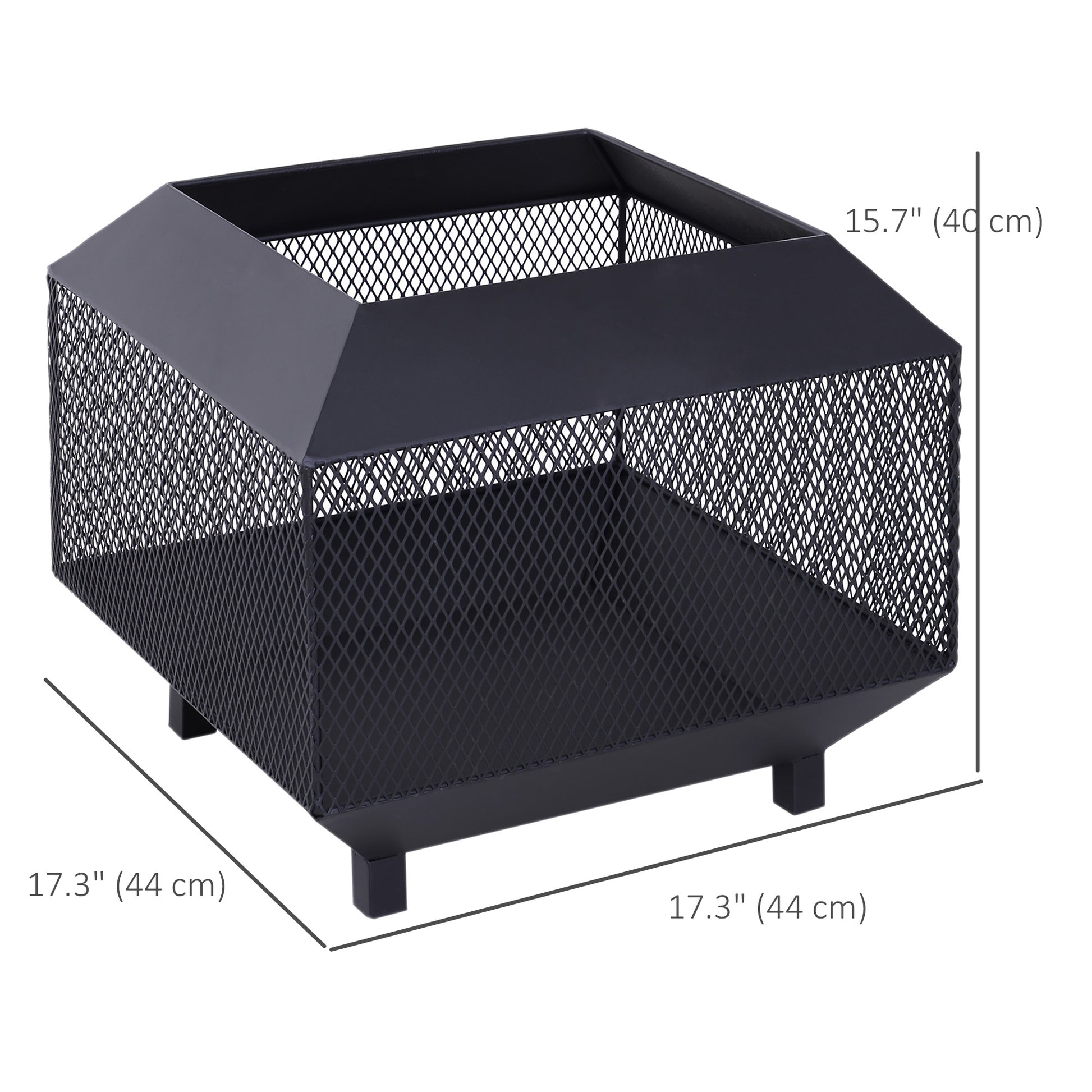 17" Outdoor Wood Burning Fire Pit with Poker - Black Metal-Patio & Garden > Fire Pits-DECOROLALA