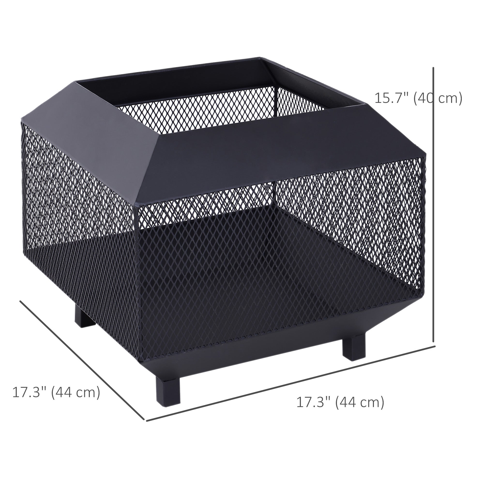 17" Outdoor Wood Burning Fire Pit with Poker - Black Metal-Patio & Garden > Fire Pits-DECOROLALA