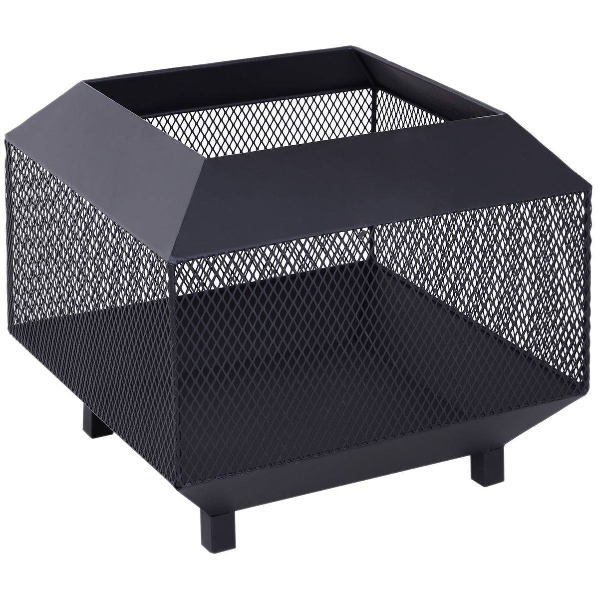 17" Outdoor Wood Burning Fire Pit with Poker - Black Metal-Patio & Garden > Fire Pits-DECOROLALA