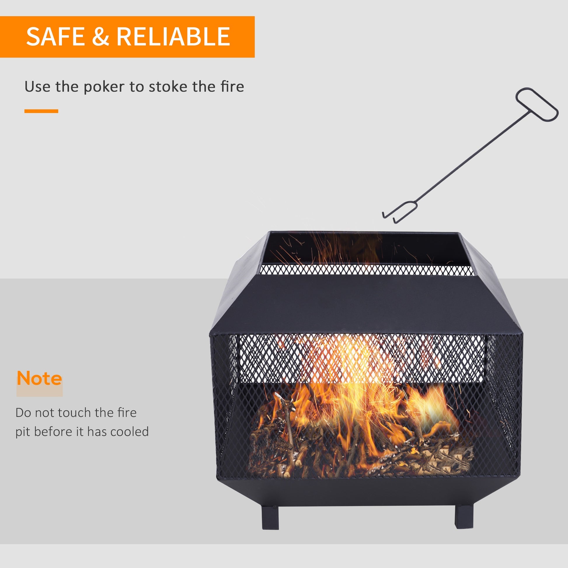 17" Outdoor Wood Burning Fire Pit with Poker - Black Metal-Patio & Garden > Fire Pits-DECOROLALA