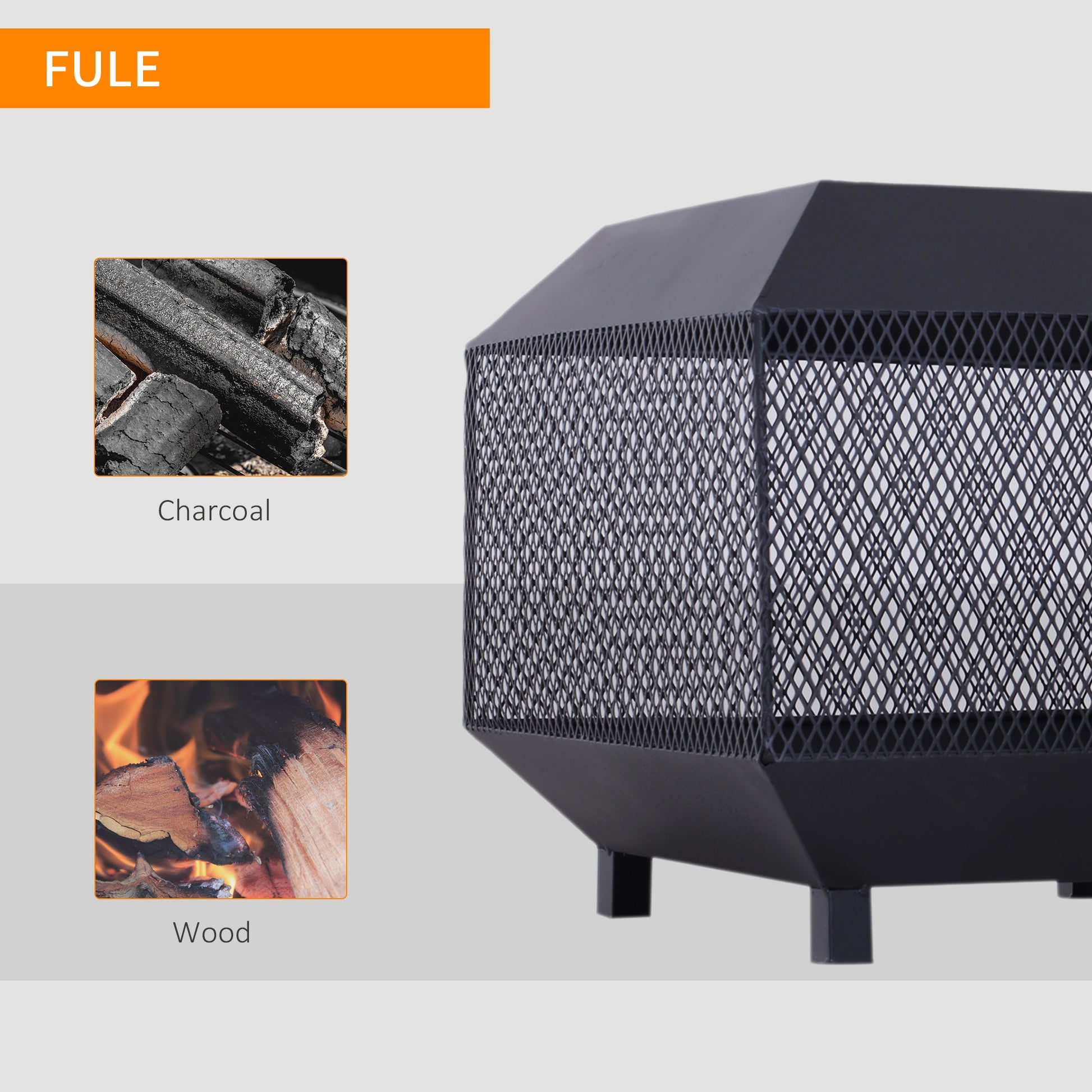 17" Outdoor Wood Burning Fire Pit with Poker - Black Metal-Patio & Garden > Fire Pits-DECOROLALA