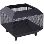 17" Outdoor Wood Burning Fire Pit with Poker - Black Metal-Patio & Garden > Fire Pits-DECOROLALA