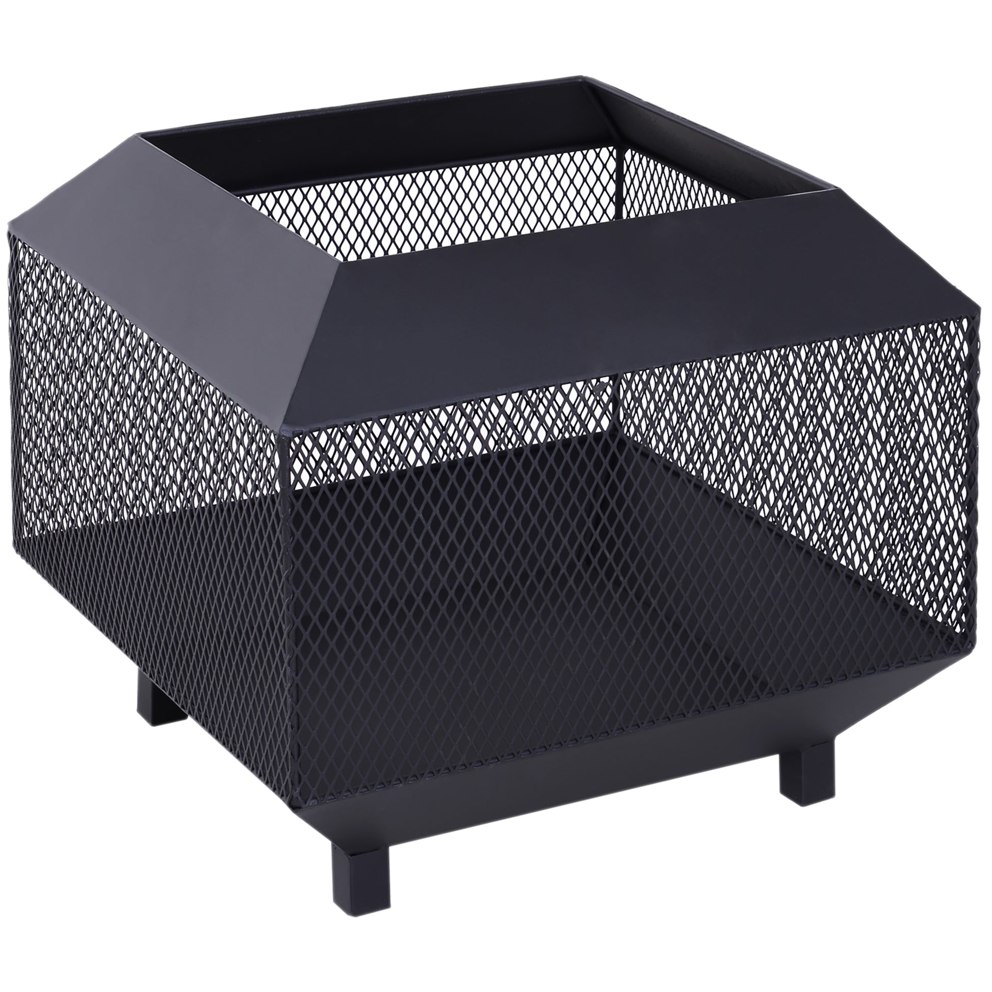 17" Outdoor Wood Burning Fire Pit with Poker - Black Metal-Patio & Garden > Fire Pits-DECOROLALA
