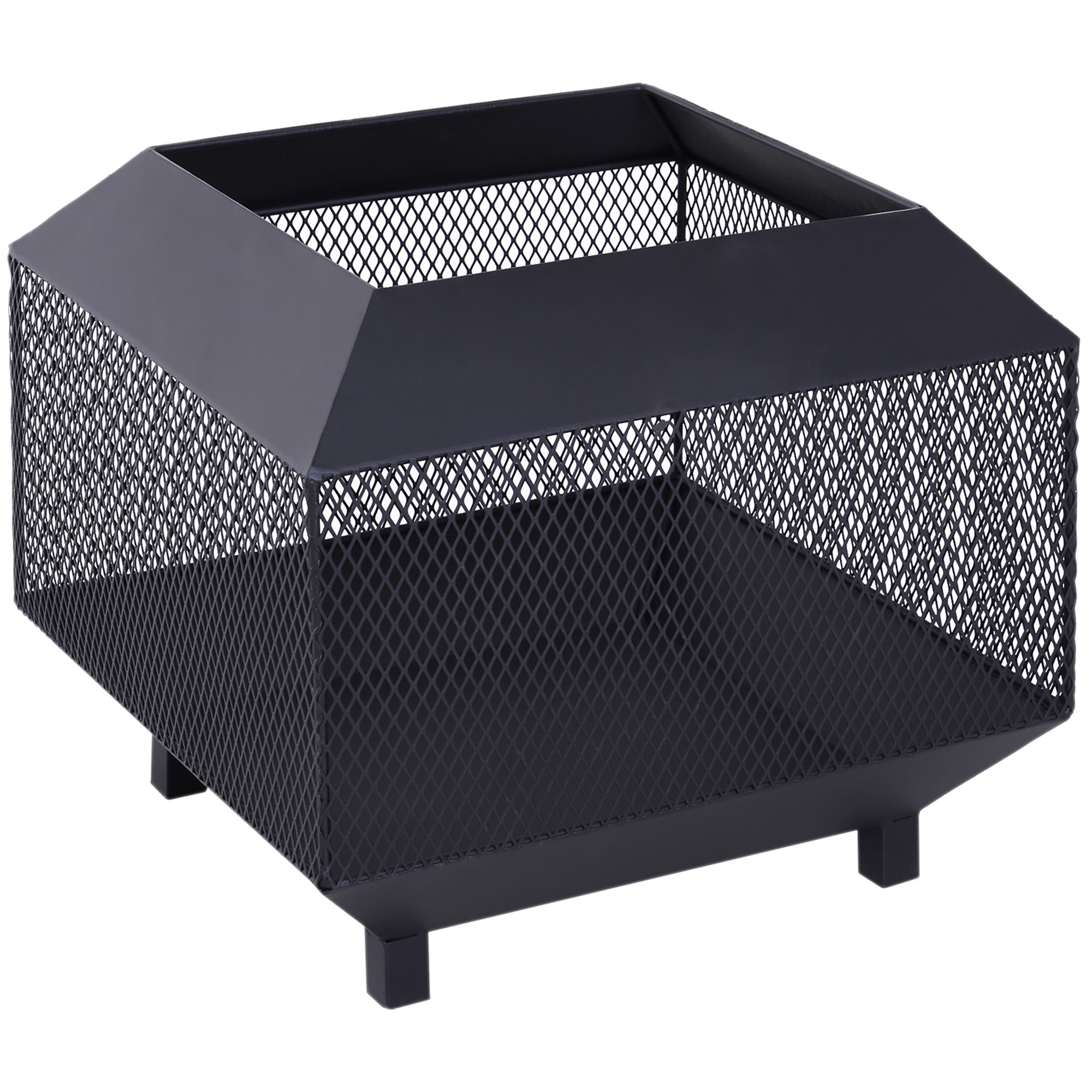 17" Outdoor Wood Burning Fire Pit with Poker - Black Metal-Patio & Garden > Fire Pits-DECOROLALA