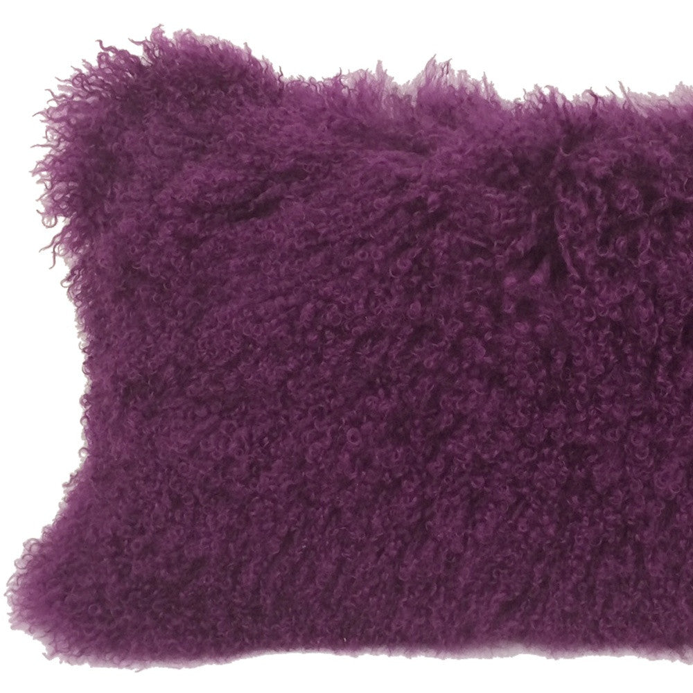17" Purple Genuine Tibetan Lamb Fur Pillow With Microsuede Backing-Accent Throw Pillows-DECOROLALA