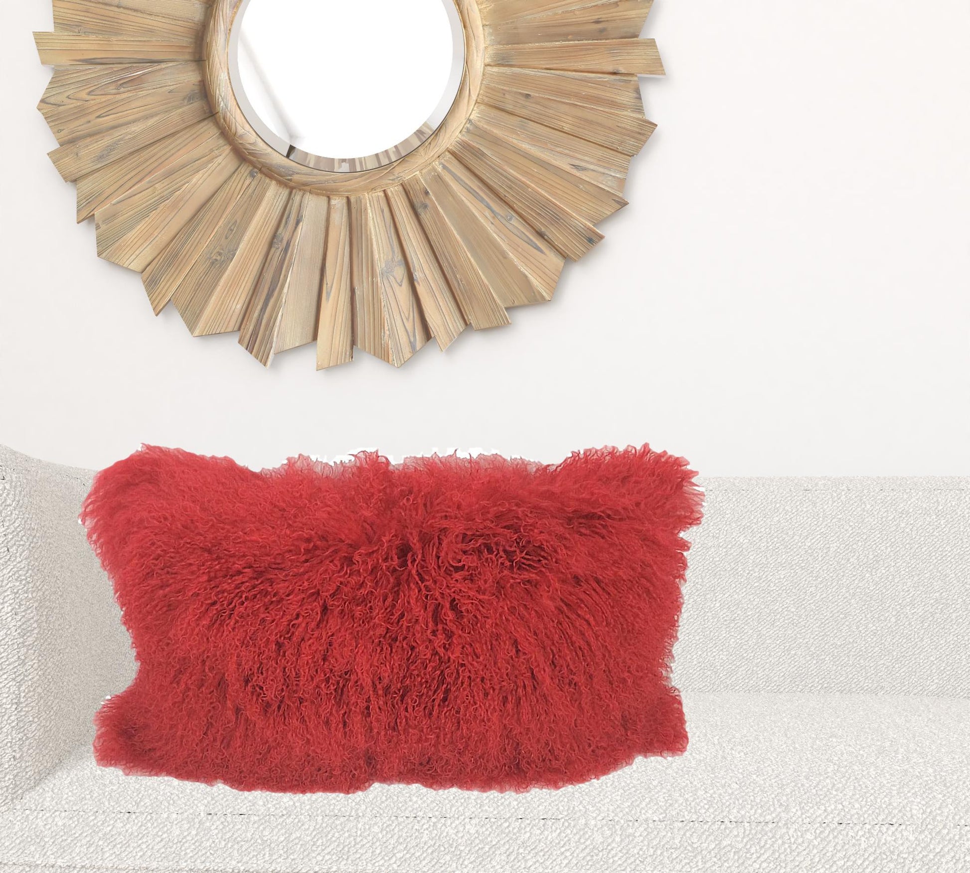 17" Red Genuine Tibetan Lamb Fur Pillow With Microsuede Backing-Accent Throw Pillows-DECOROLALA
