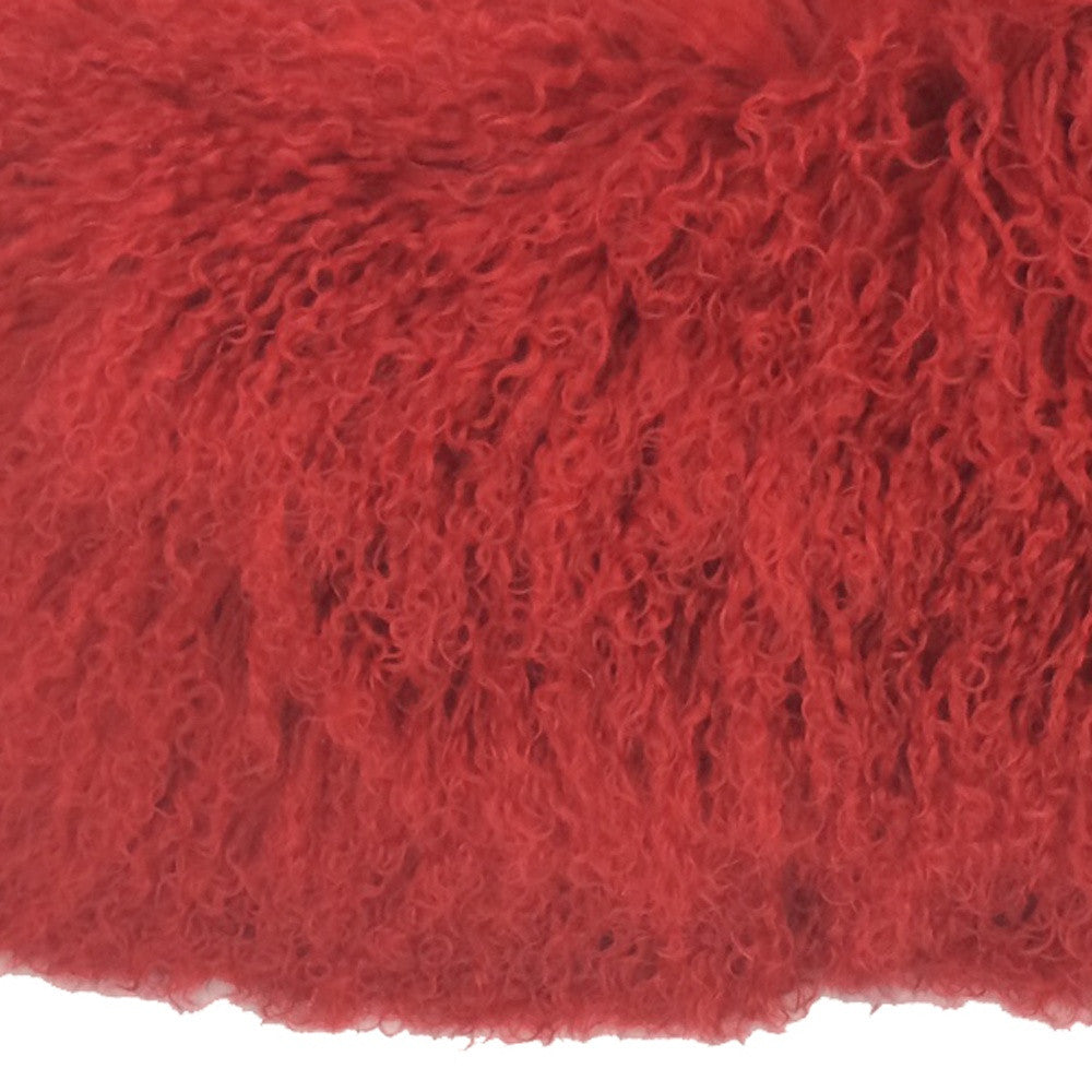 17" Red Genuine Tibetan Lamb Fur Pillow With Microsuede Backing-Accent Throw Pillows-DECOROLALA