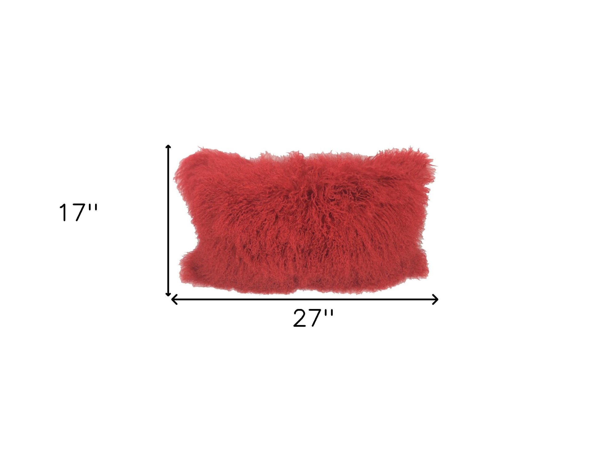 17" Red Genuine Tibetan Lamb Fur Pillow With Microsuede Backing-Accent Throw Pillows-DECOROLALA