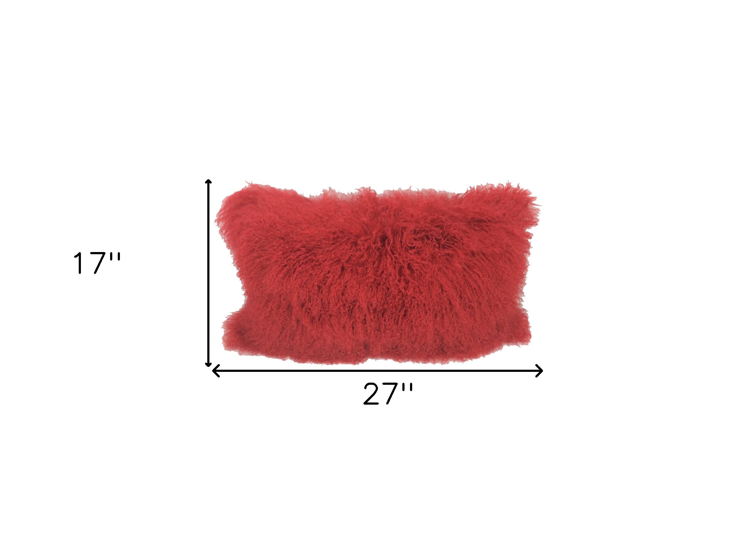 17" Red Genuine Tibetan Lamb Fur Pillow With Microsuede Backing-Accent Throw Pillows-DECOROLALA