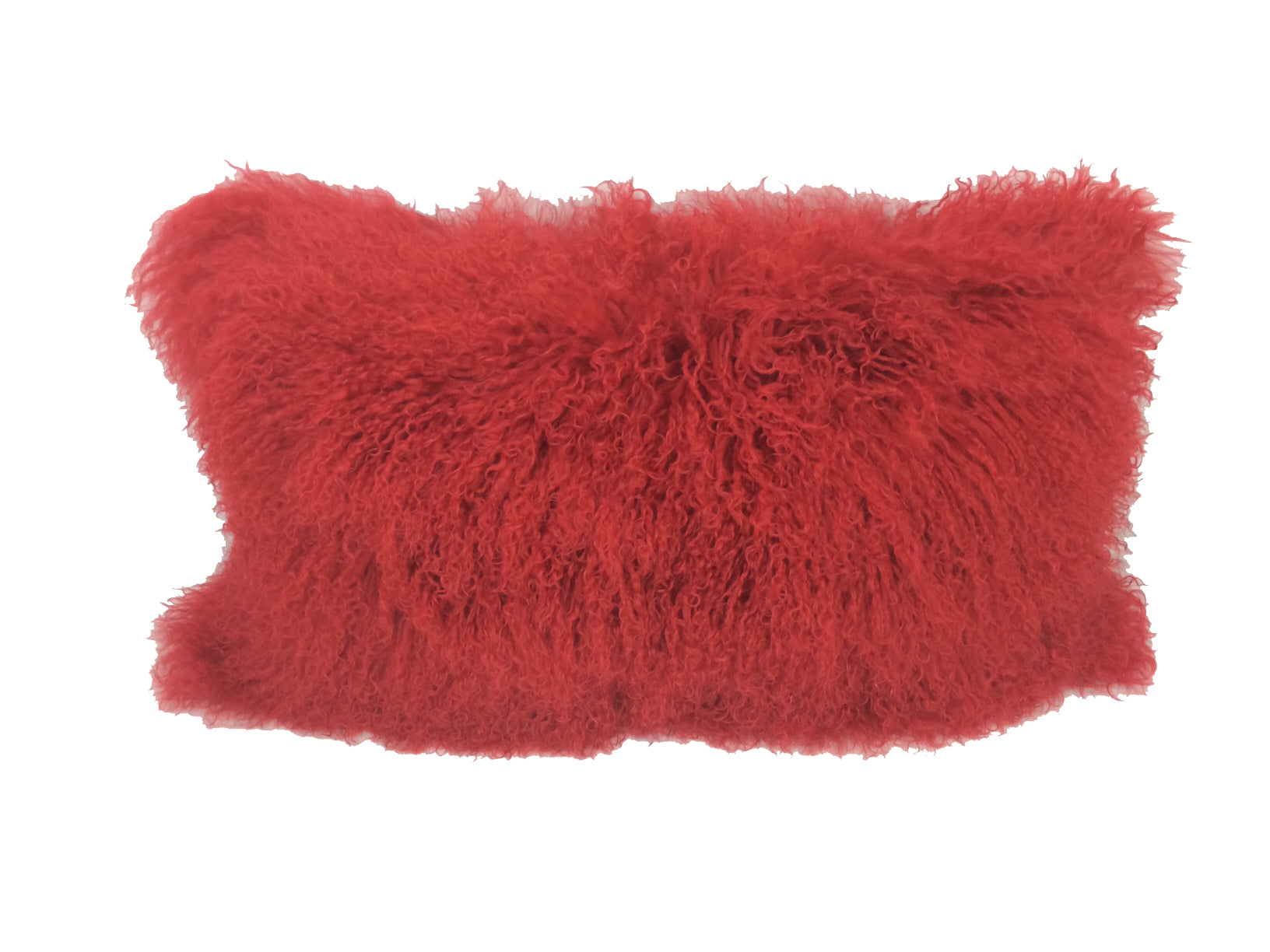 17" Red Genuine Tibetan Lamb Fur Pillow With Microsuede Backing-Accent Throw Pillows-DECOROLALA