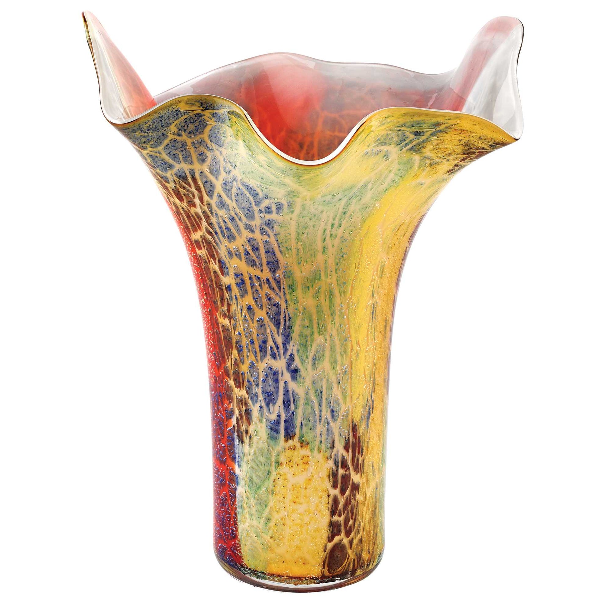 17" Red and Yellow Glass Abstract Novelty Table Vase-Vases-DECOROLALA