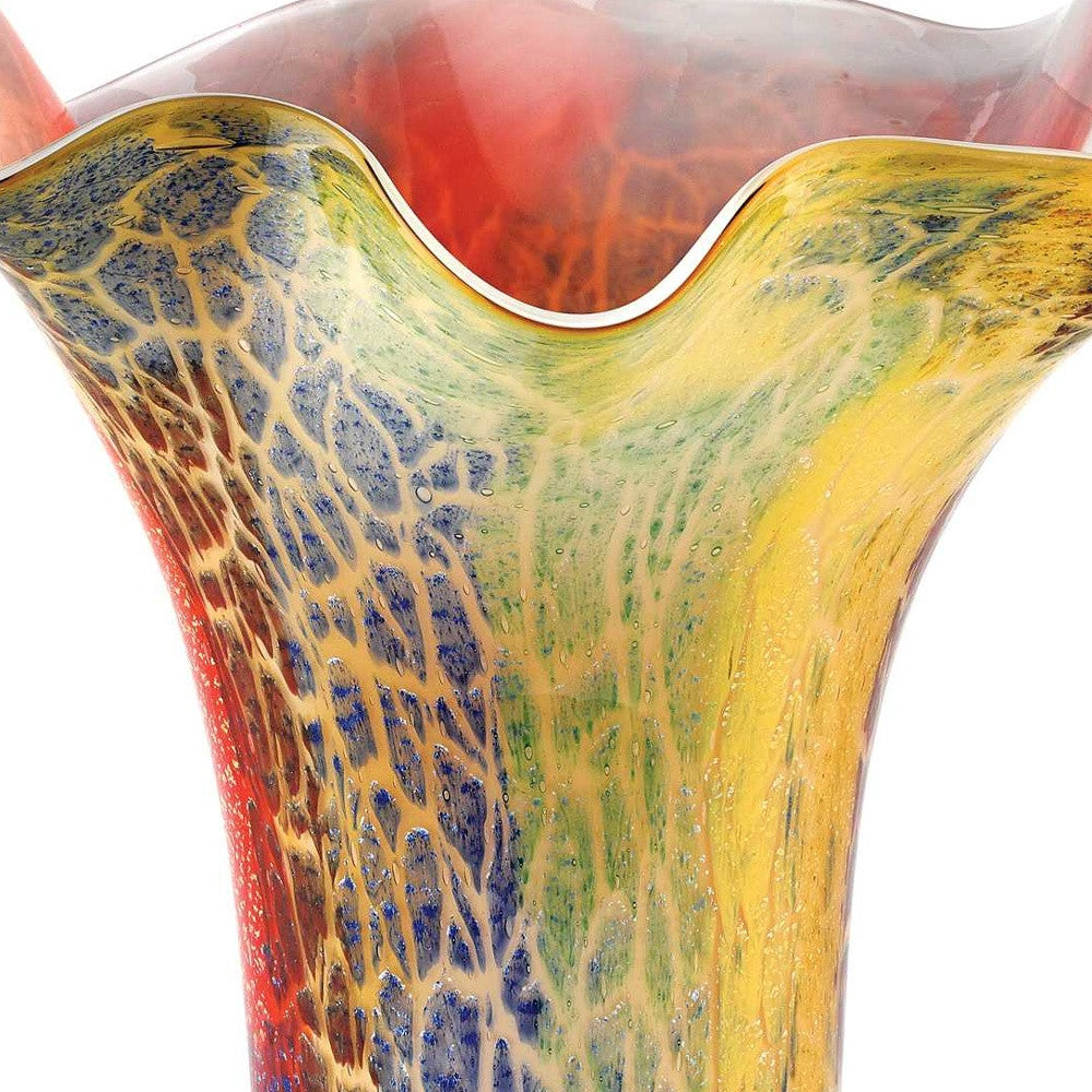 17" Red and Yellow Glass Abstract Novelty Table Vase-Vases-DECOROLALA
