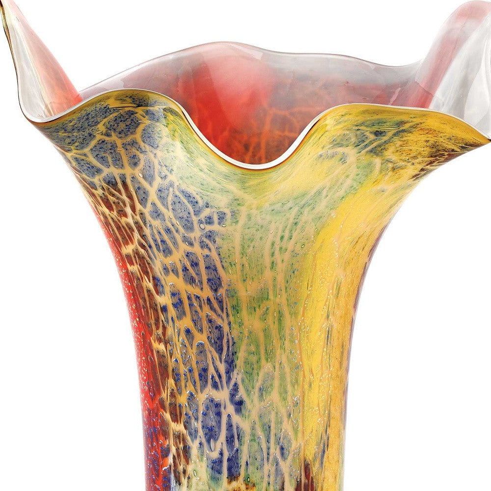 17" Red and Yellow Glass Abstract Novelty Table Vase-Vases-DECOROLALA
