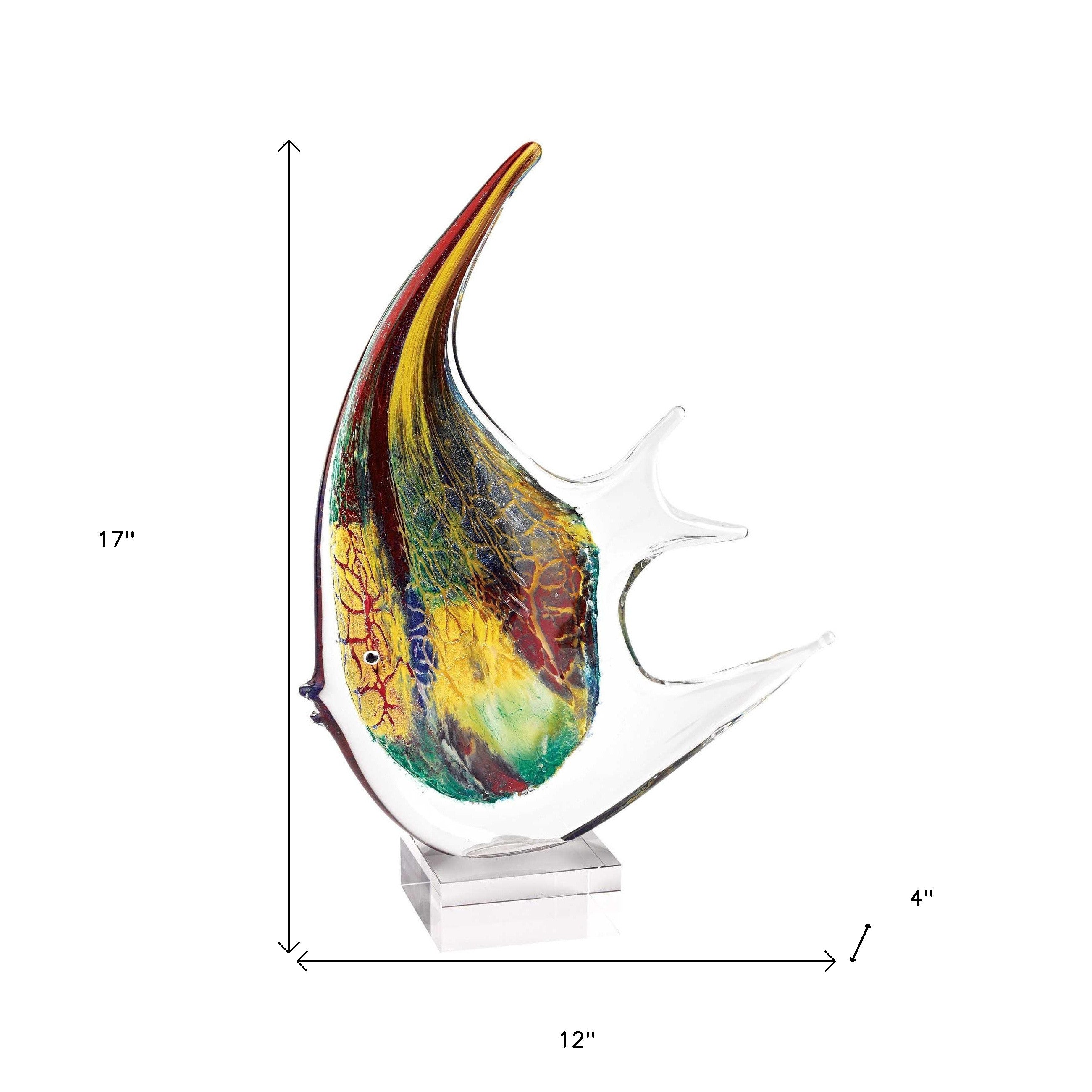 17" Red and Yellow Murano Glass Fish Figurine Tabletop Sculpture-Sculptures-DECOROLALA