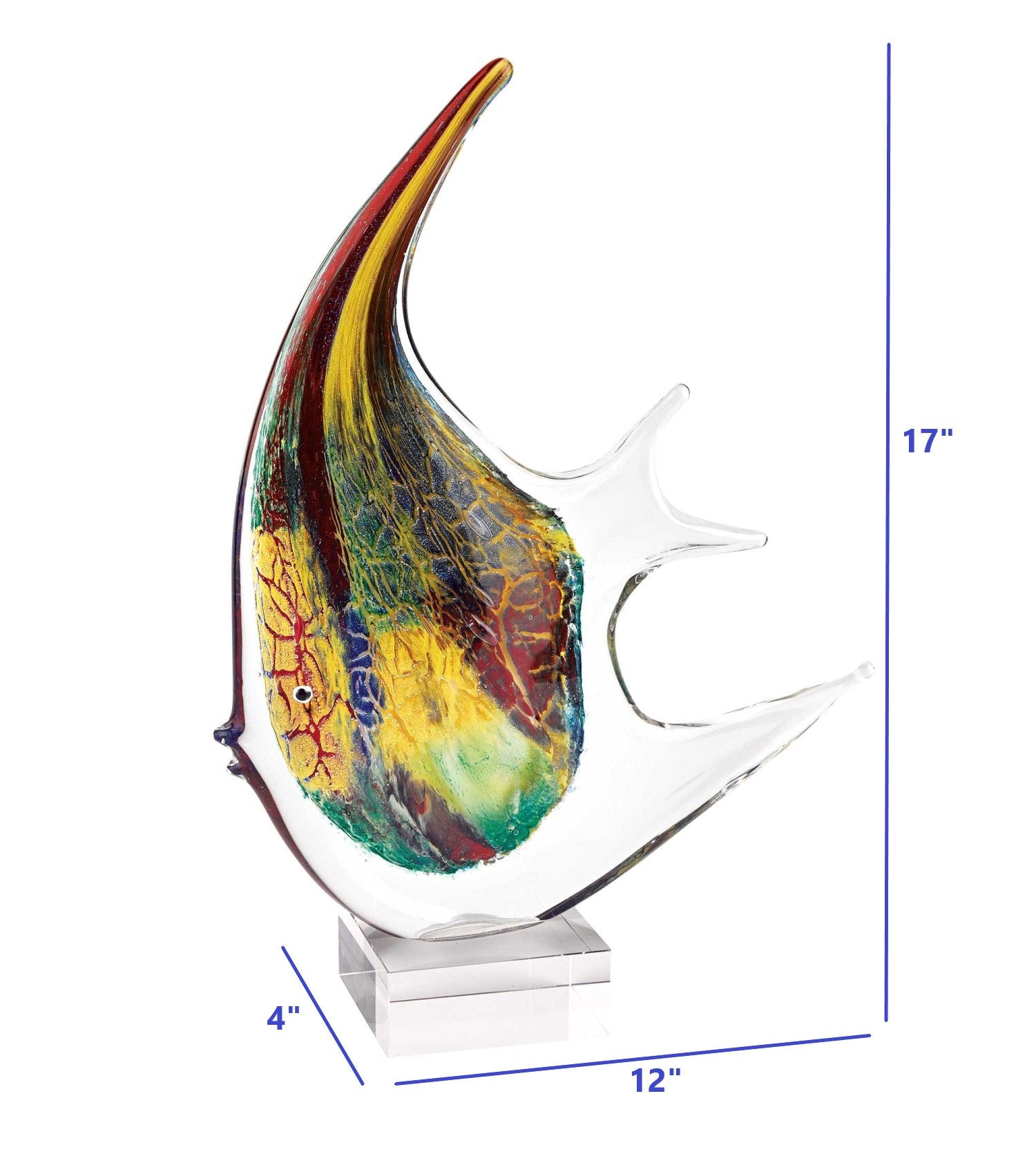 17" Red and Yellow Murano Glass Fish Figurine Tabletop Sculpture-Sculptures-DECOROLALA