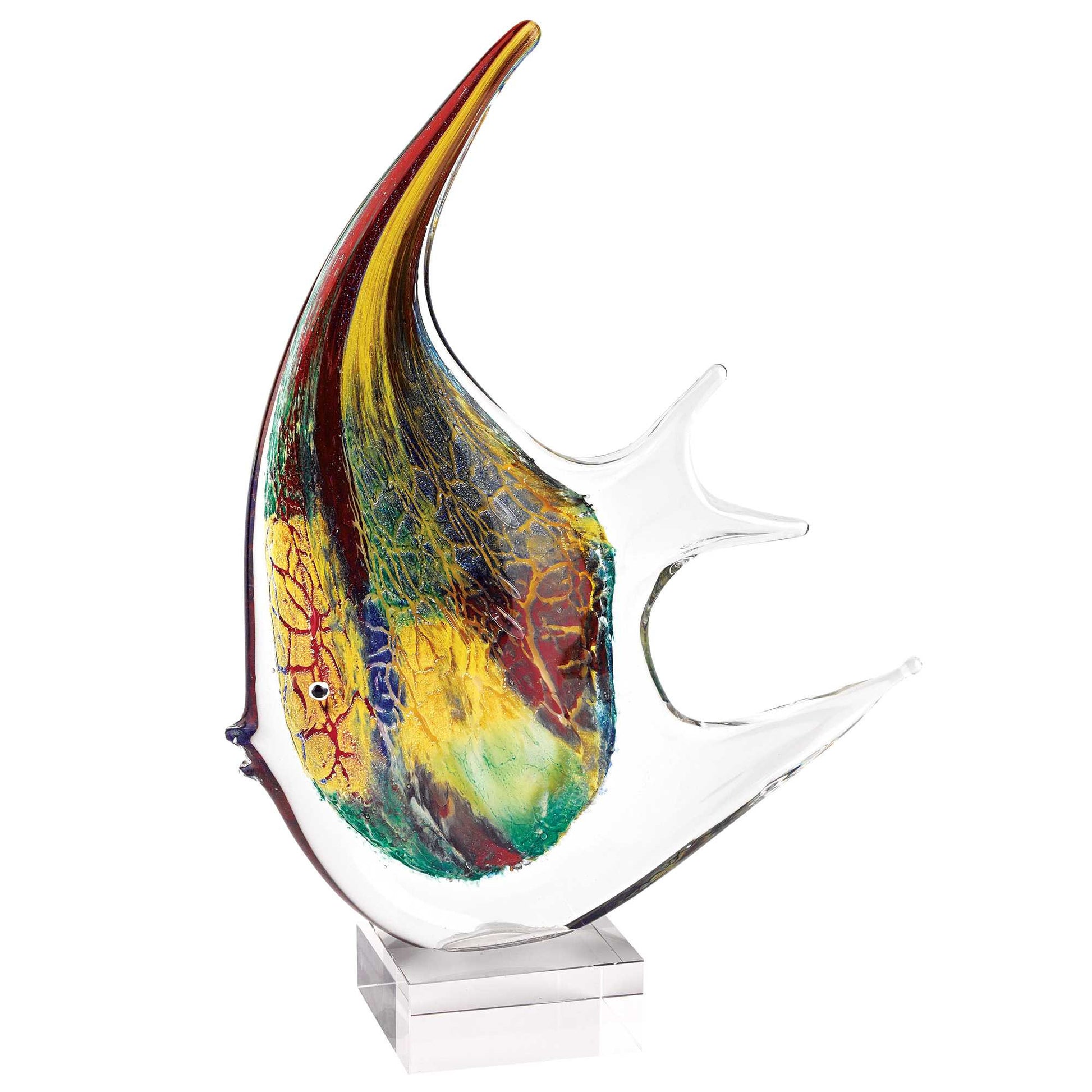 17" Red and Yellow Murano Glass Fish Figurine Tabletop Sculpture-Sculptures-DECOROLALA