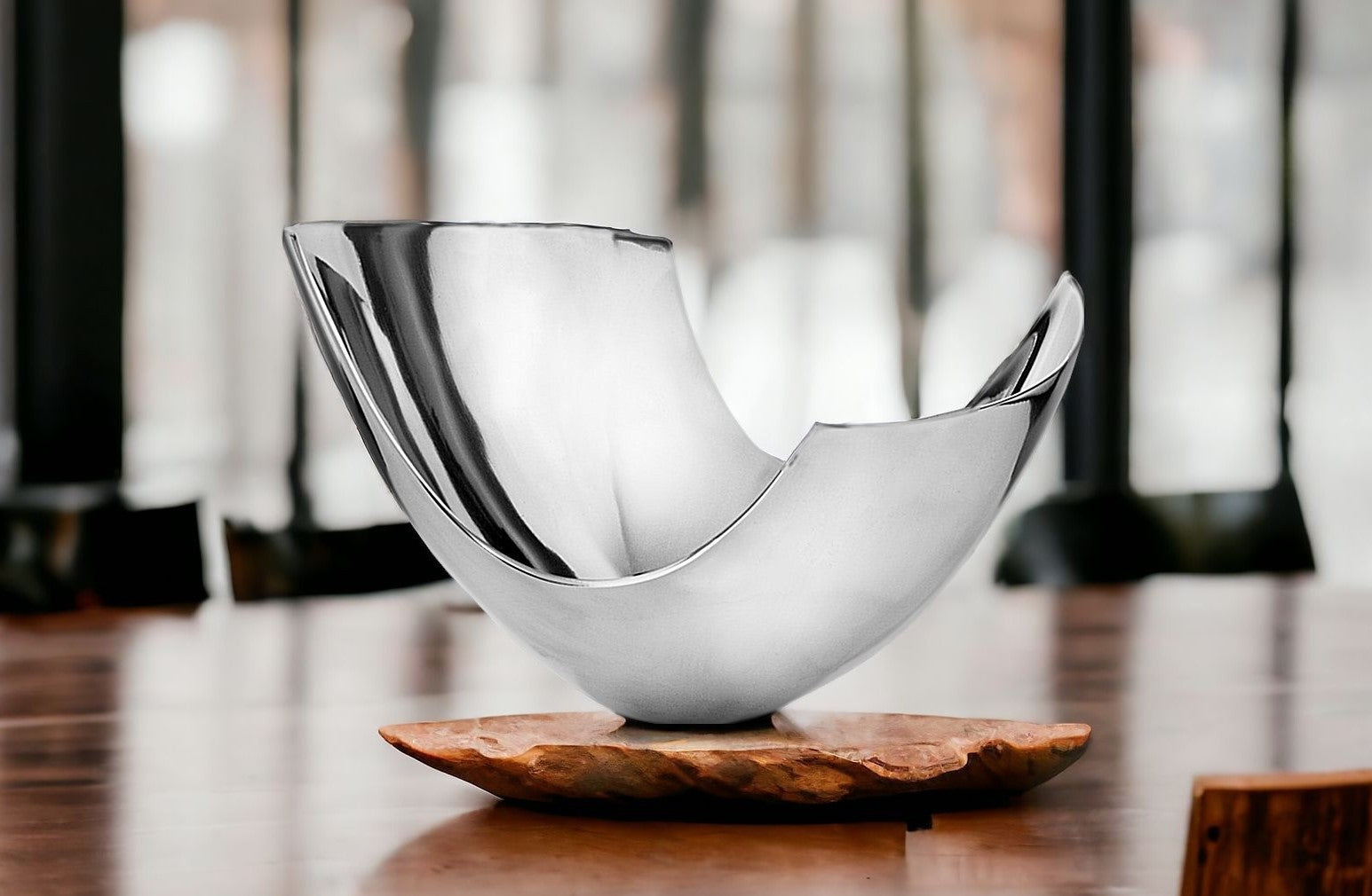 17" Silver Aluminum Modern Abstract Centerpiece Bowl-Serving Bowls-DECOROLALA