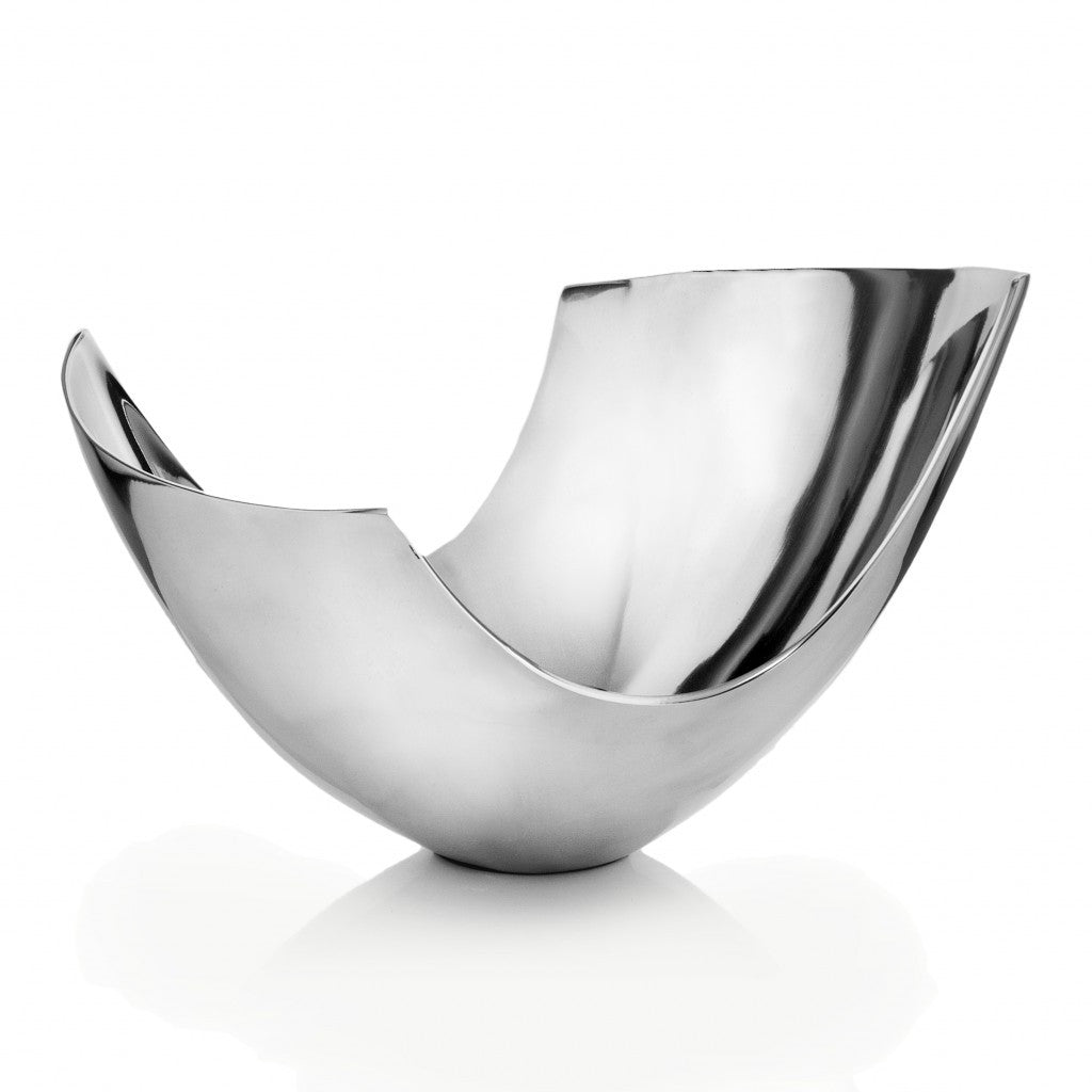 17" Silver Aluminum Modern Abstract Centerpiece Bowl-Serving Bowls-DECOROLALA
