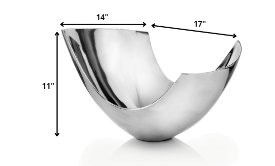 17" Silver Aluminum Modern Abstract Centerpiece Bowl-Serving Bowls-DECOROLALA