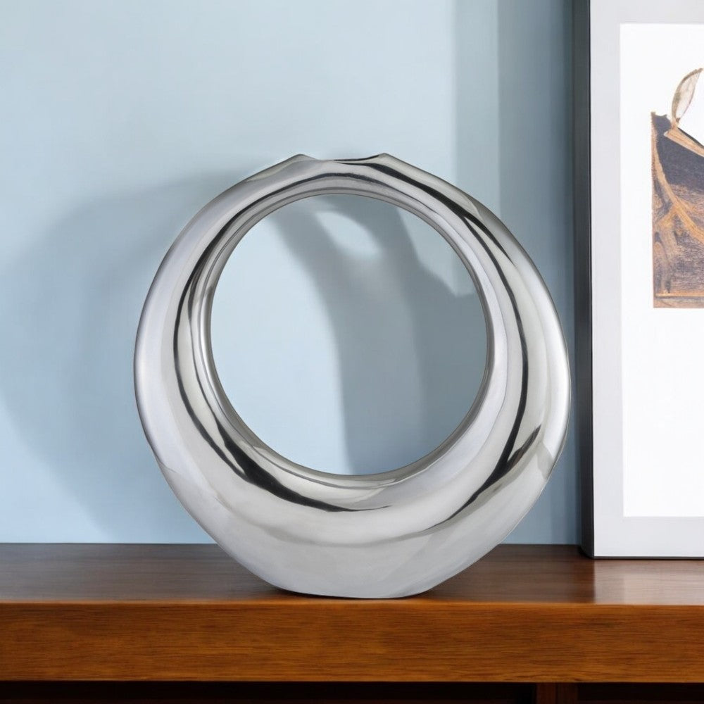 17" Silver Aluminum Ring Hoop Table Vase-Vases-DECOROLALA