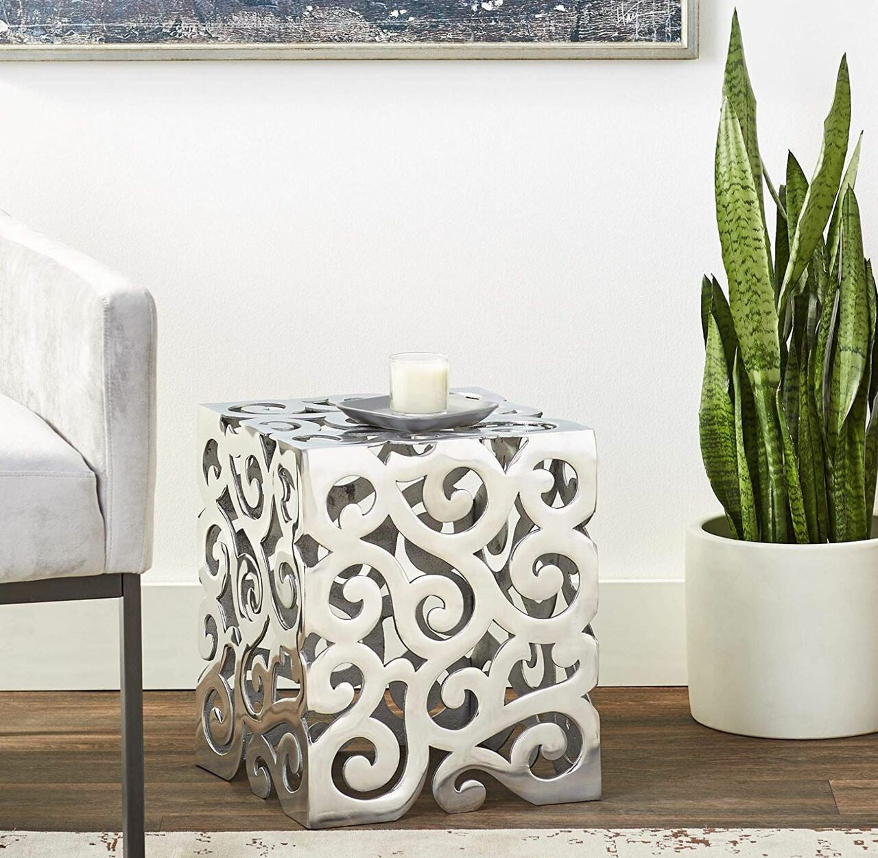 17" Silver Aluminum Square End Table-End-Side Tables-DECOROLALA
