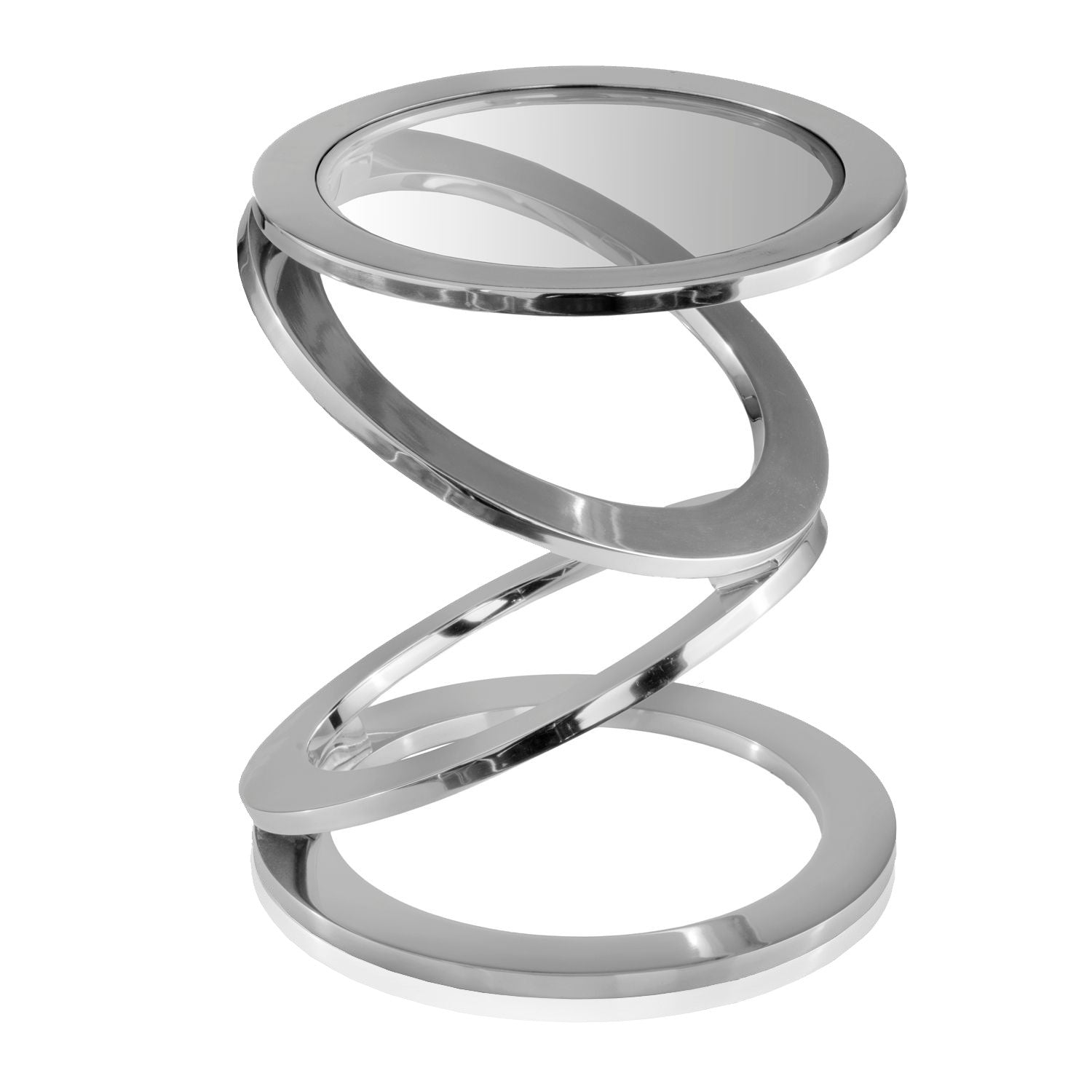 17" Silver And Clear Glass and Aluminum Round Abstract End Table-End-Side Tables-DECOROLALA