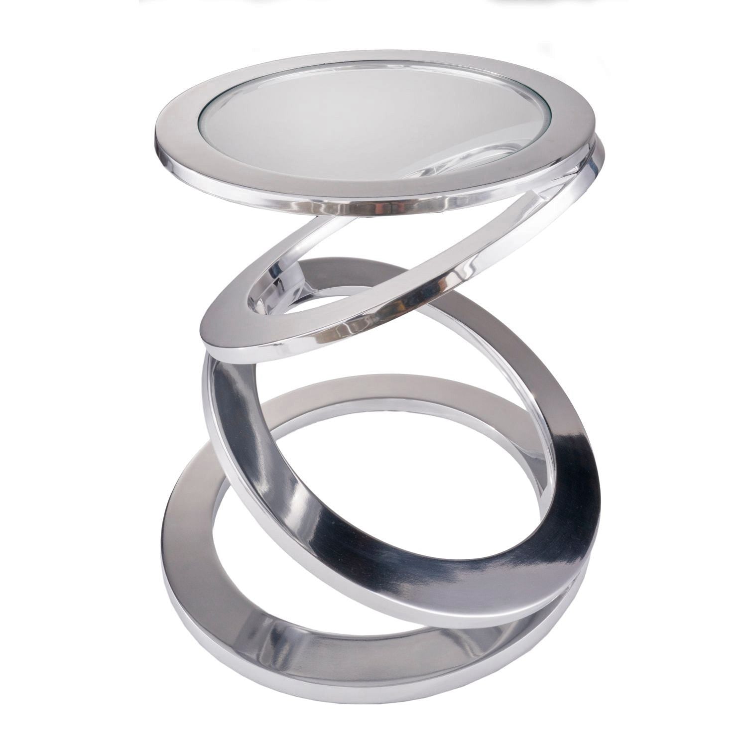 17" Silver And Clear Glass and Aluminum Round Abstract End Table-End-Side Tables-DECOROLALA