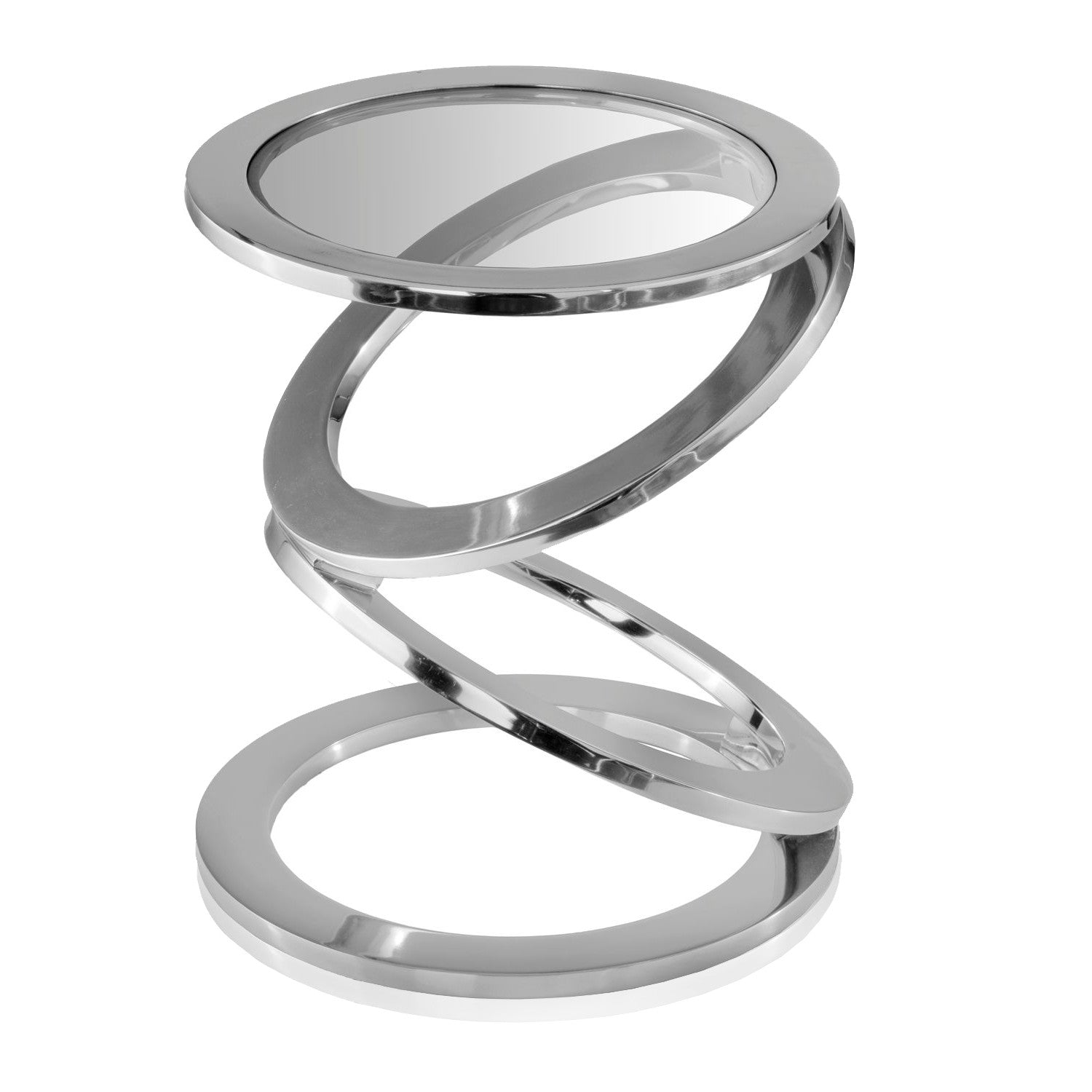 17" Silver And Clear Glass and Aluminum Round Abstract End Table-End-Side Tables-DECOROLALA