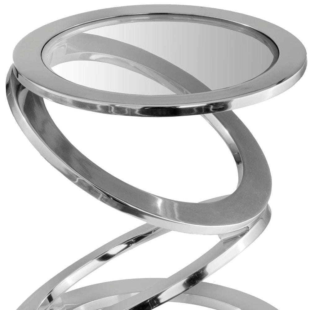17" Silver And Clear Glass and Aluminum Round Abstract End Table-End-Side Tables-DECOROLALA
