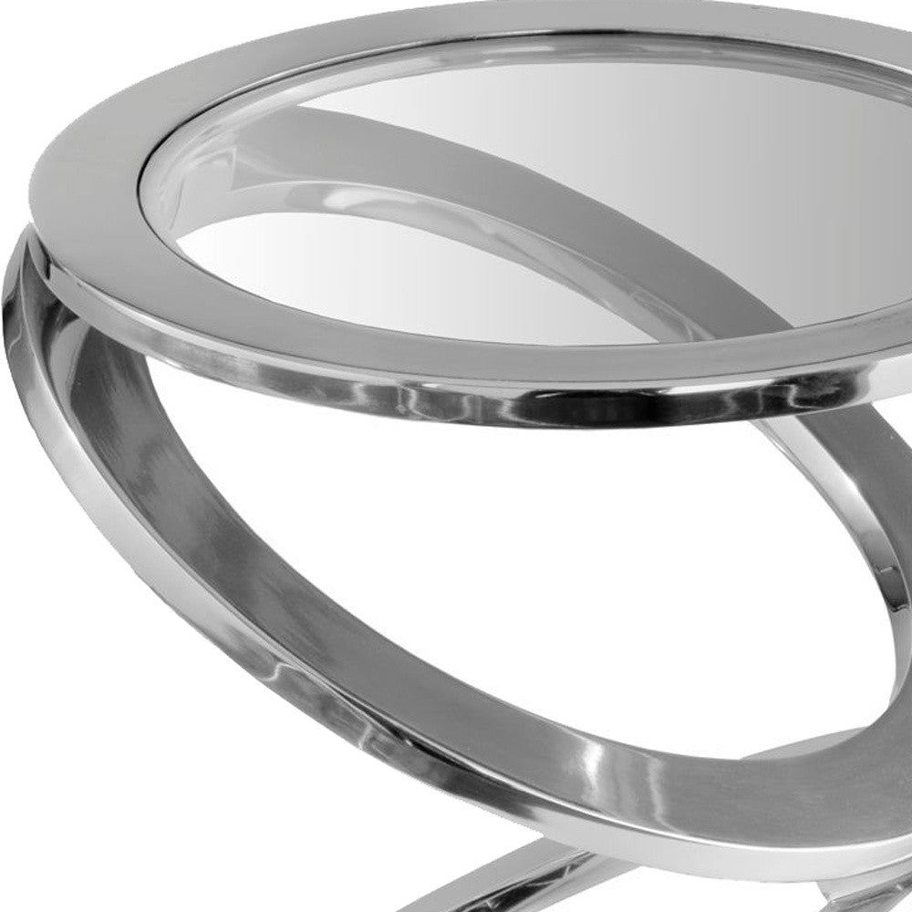 17" Silver And Clear Glass and Aluminum Round Abstract End Table-End-Side Tables-DECOROLALA