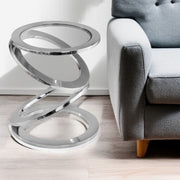17" Silver And Clear Glass and Aluminum Round Abstract End Table-End-Side Tables-DECOROLALA