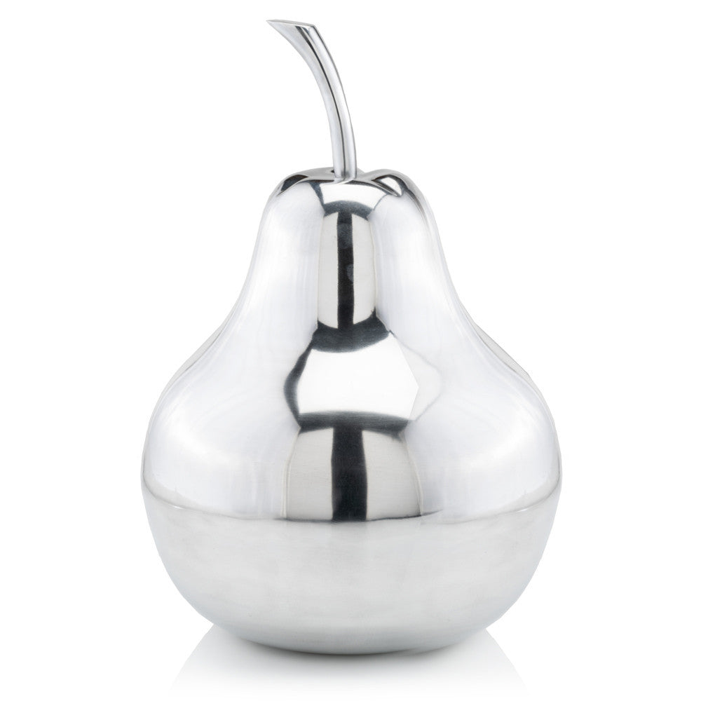 17" Silver Buffed Aluminum Decorative Pear Tabletop Sculpture-Sculptures-DECOROLALA