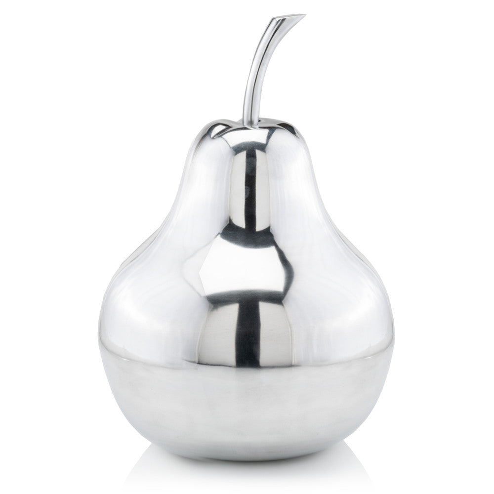17" Silver Buffed Aluminum Decorative Pear Tabletop Sculpture-Sculptures-DECOROLALA