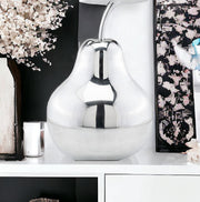 17" Silver Buffed Aluminum Decorative Pear Tabletop Sculpture-Sculptures-DECOROLALA