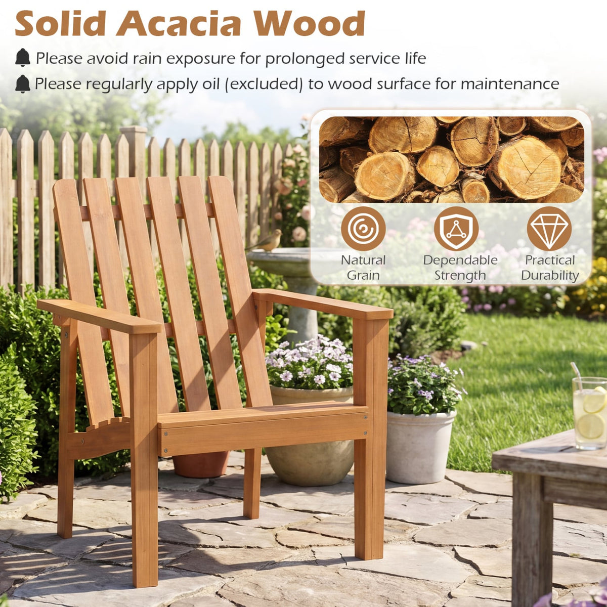 17” Square Patio Acacia Wood Side Table with Slatted Tabletop-Set of 1-End & Side Tables-DECOROLALA
